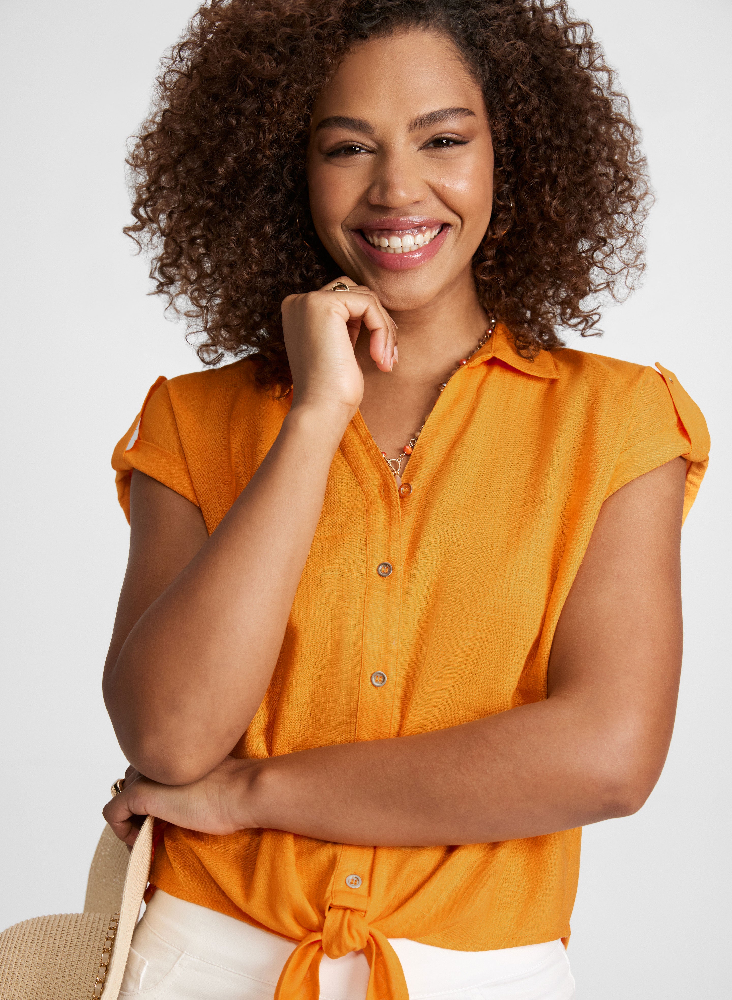 Linen Blend Knotted Blouse