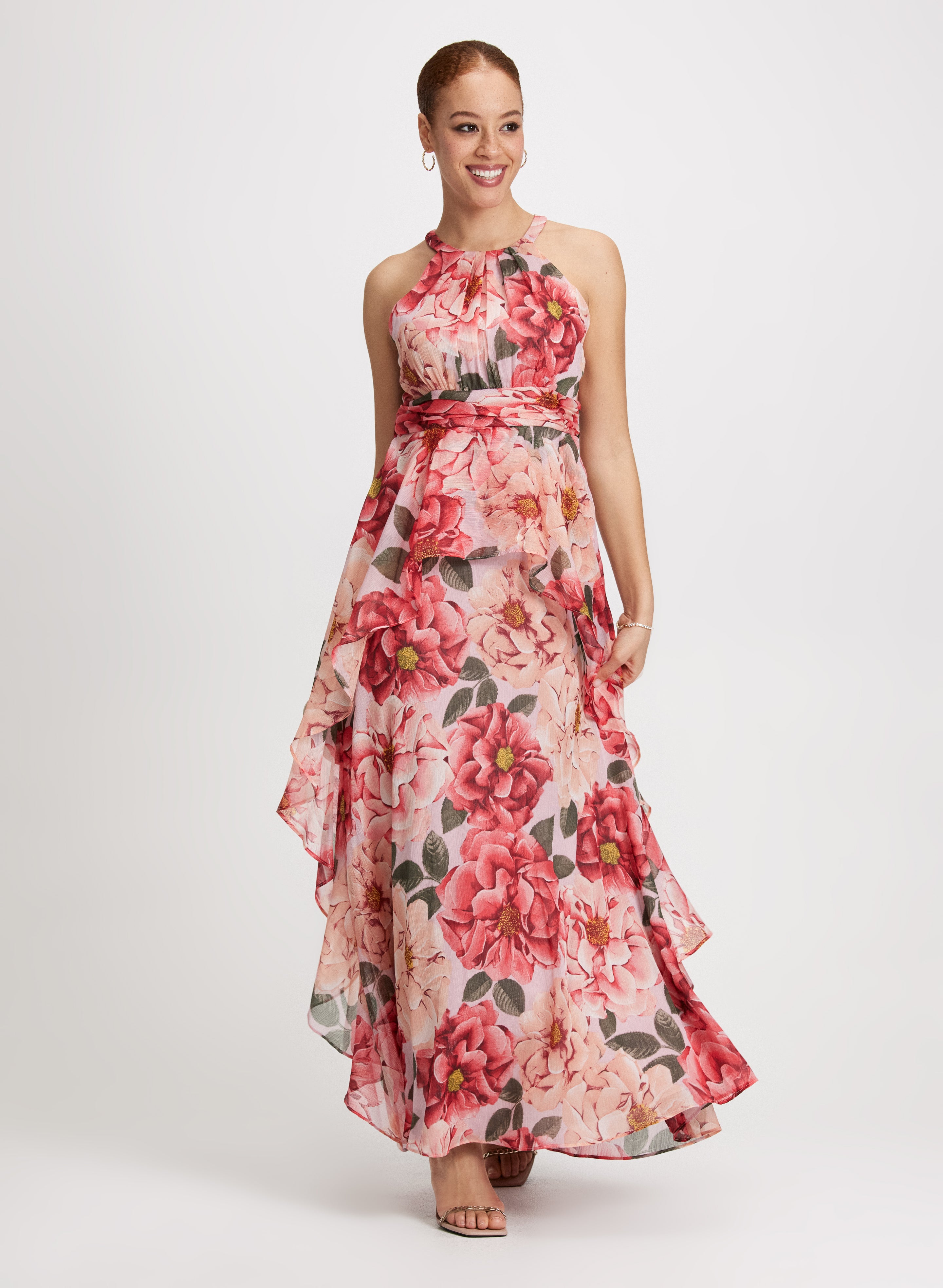 Floral Ruched Waist Maxi Dress