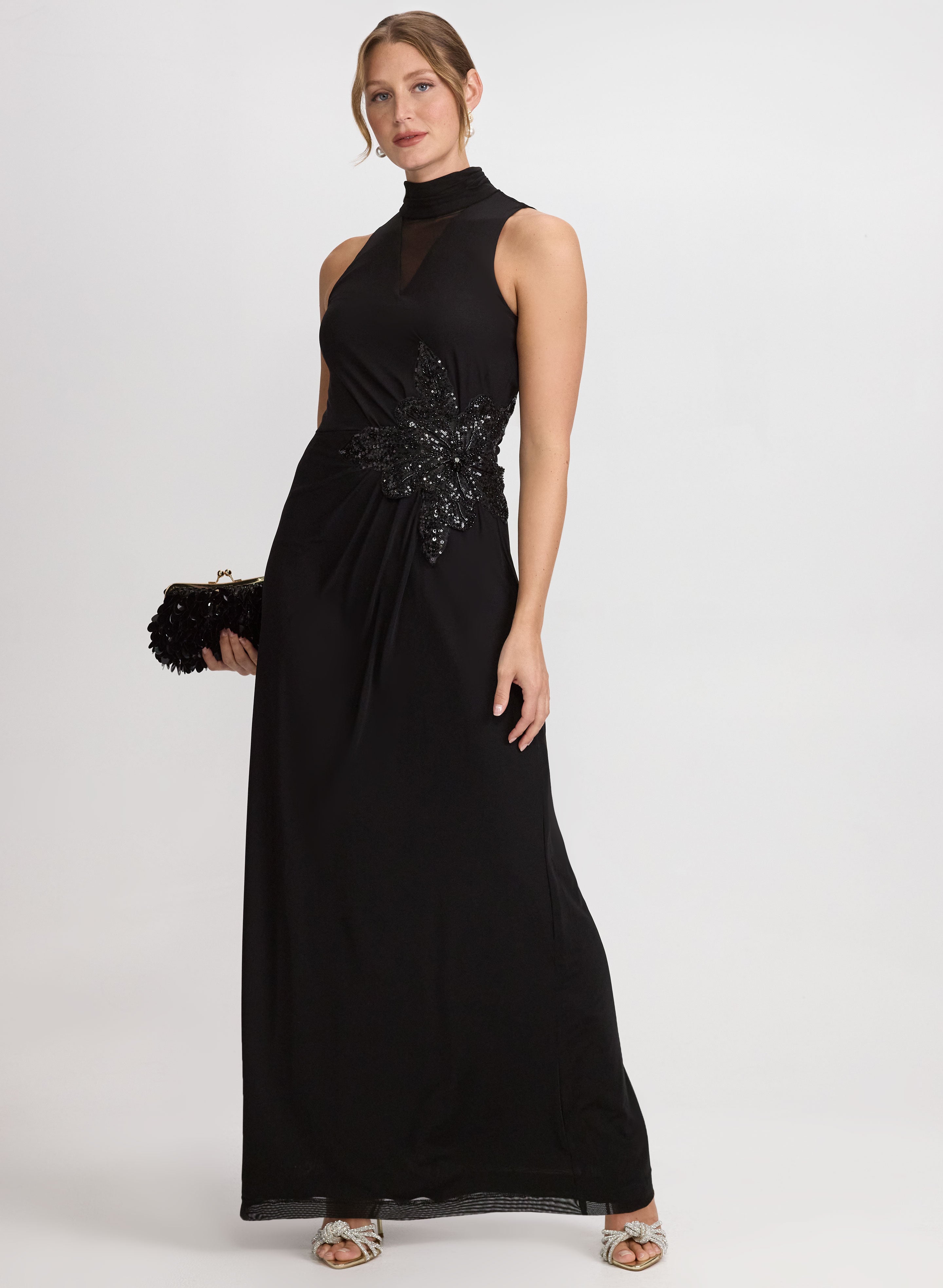 Sequined Floral Applique Dress