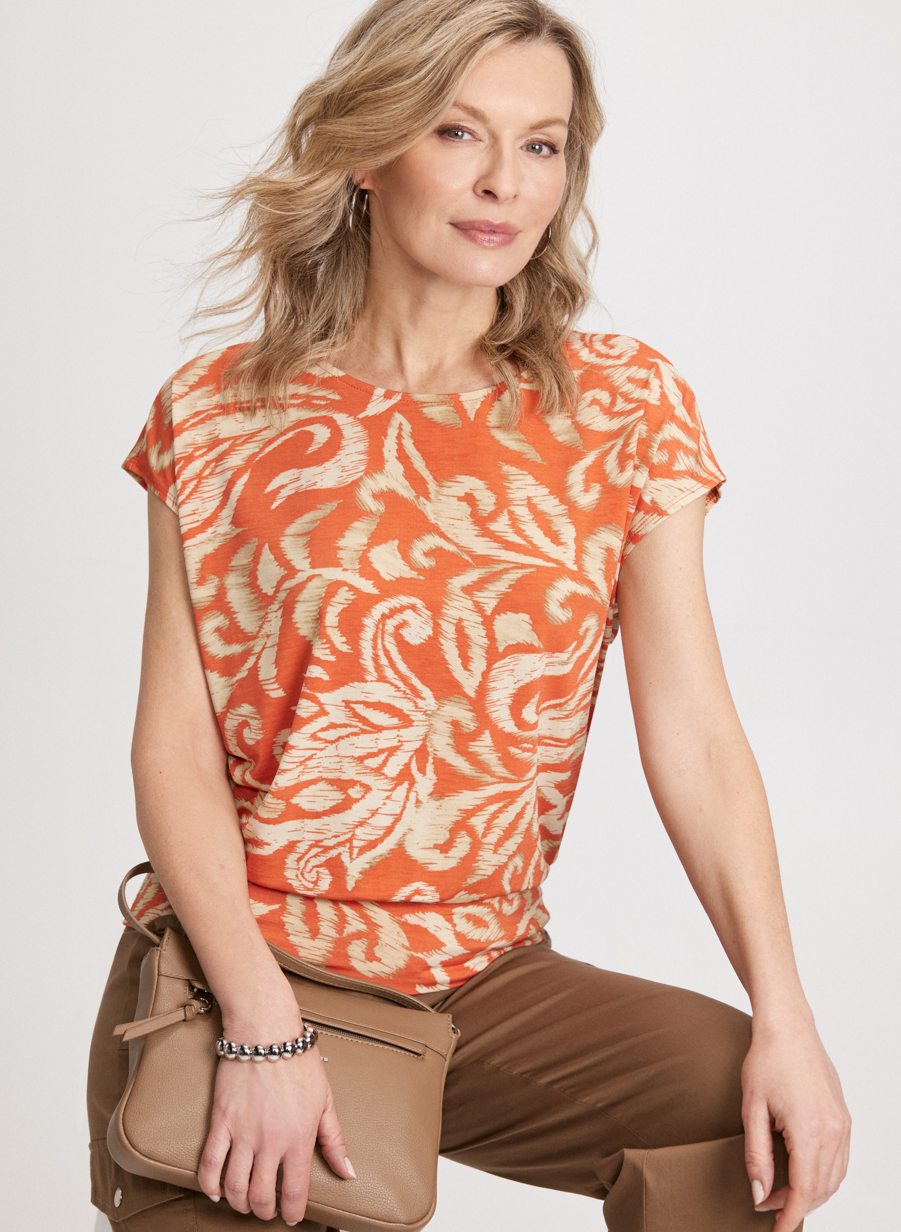 Boat-Neck Paisley Top