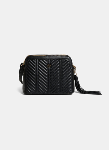 ★TOUT Y EST★ Layered Logo Quilted Crossbody Bag Black OI4A lola mae Quilted Crossbody Bag, Trendy Design Shoulder Purse