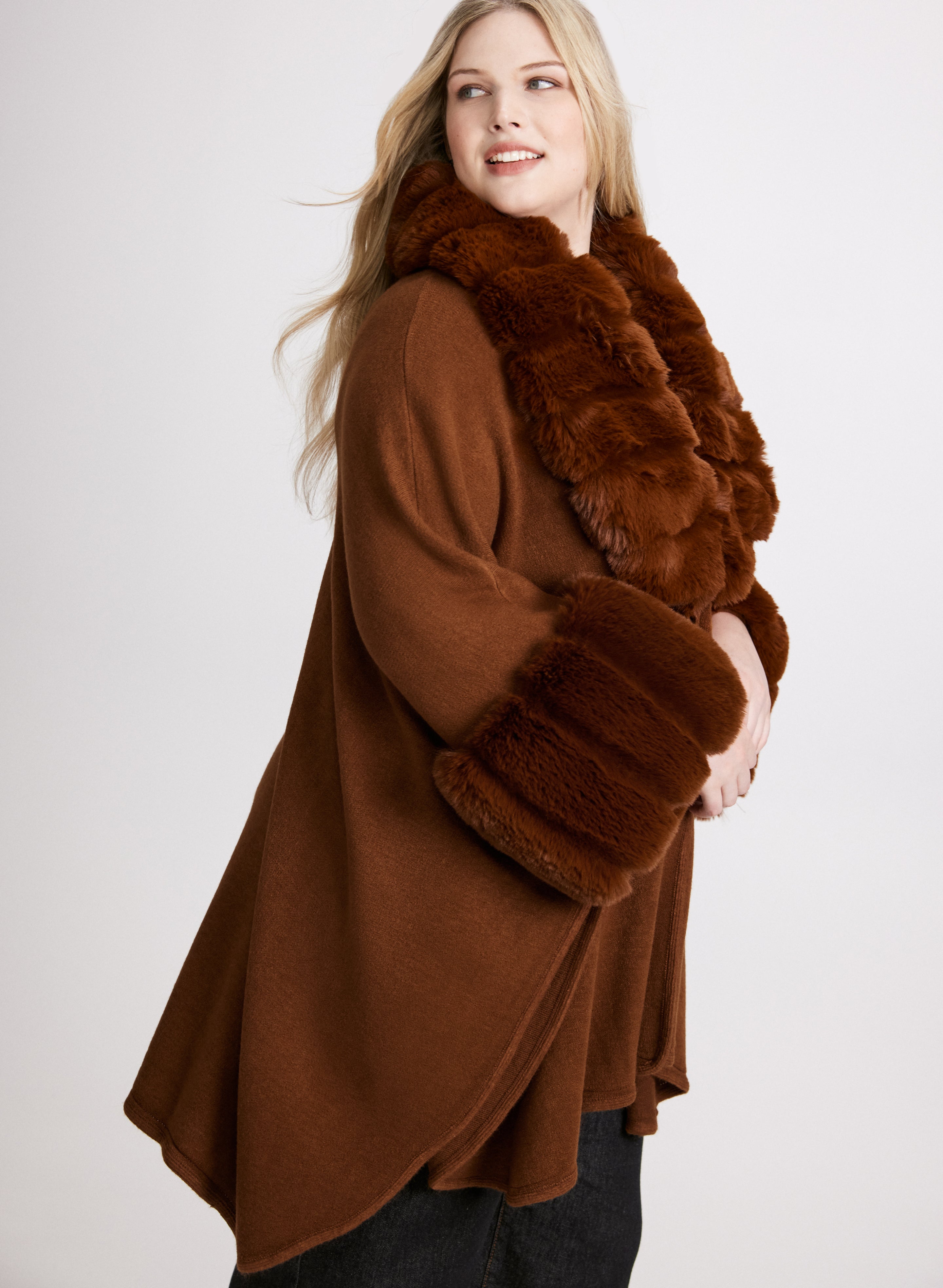 Faux Fur Trim Poncho