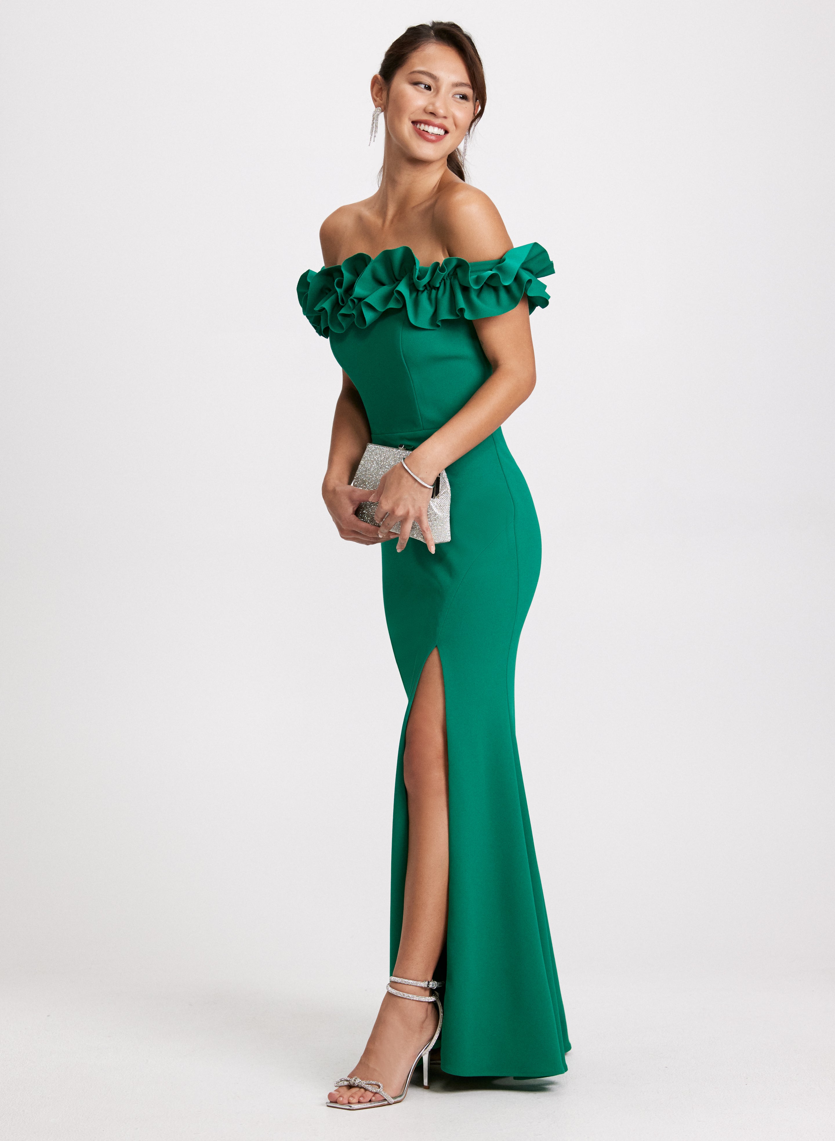 Ruffle Neck Fitted Gown