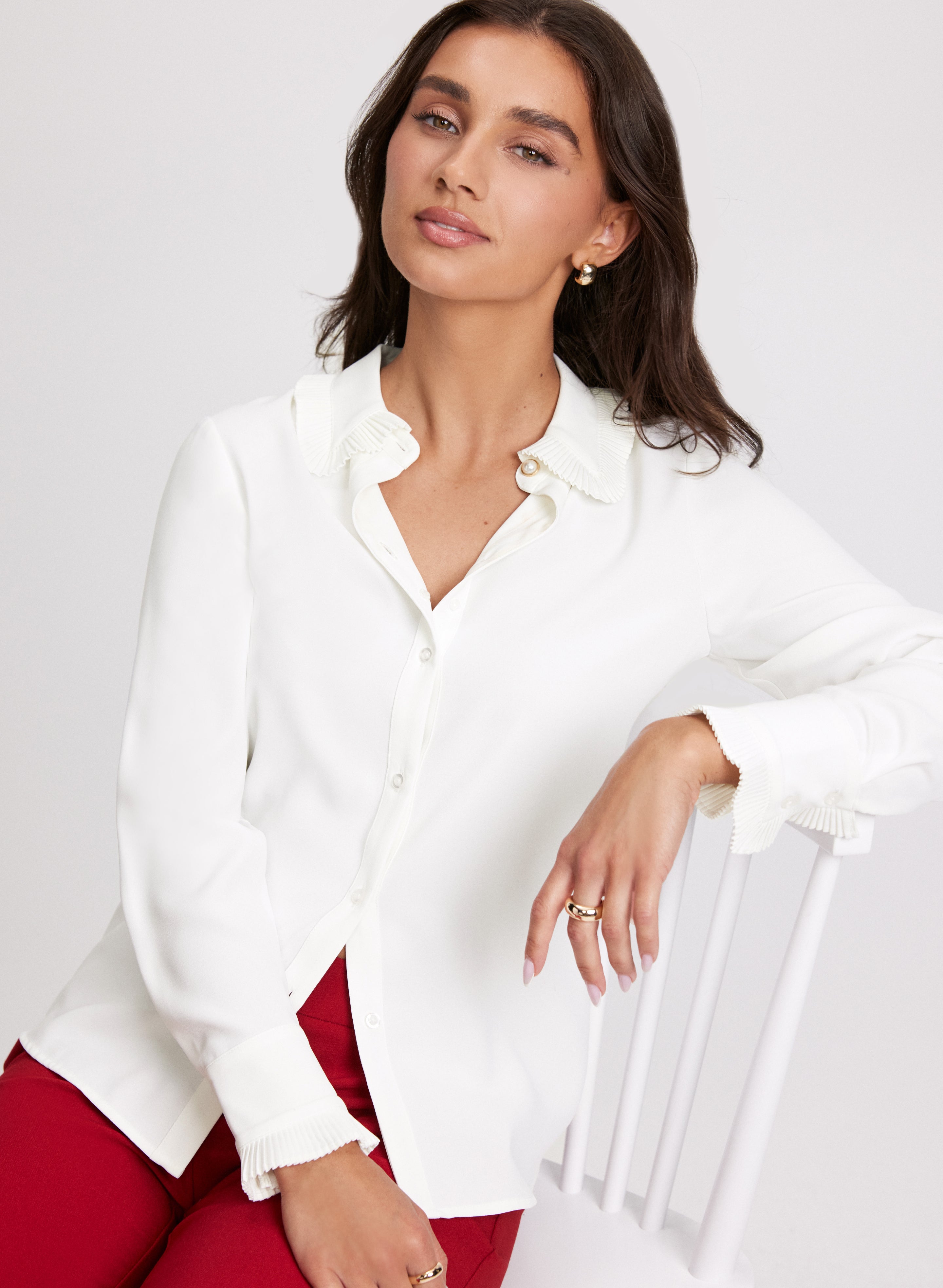 Pleated Detail Button-Up Blouse