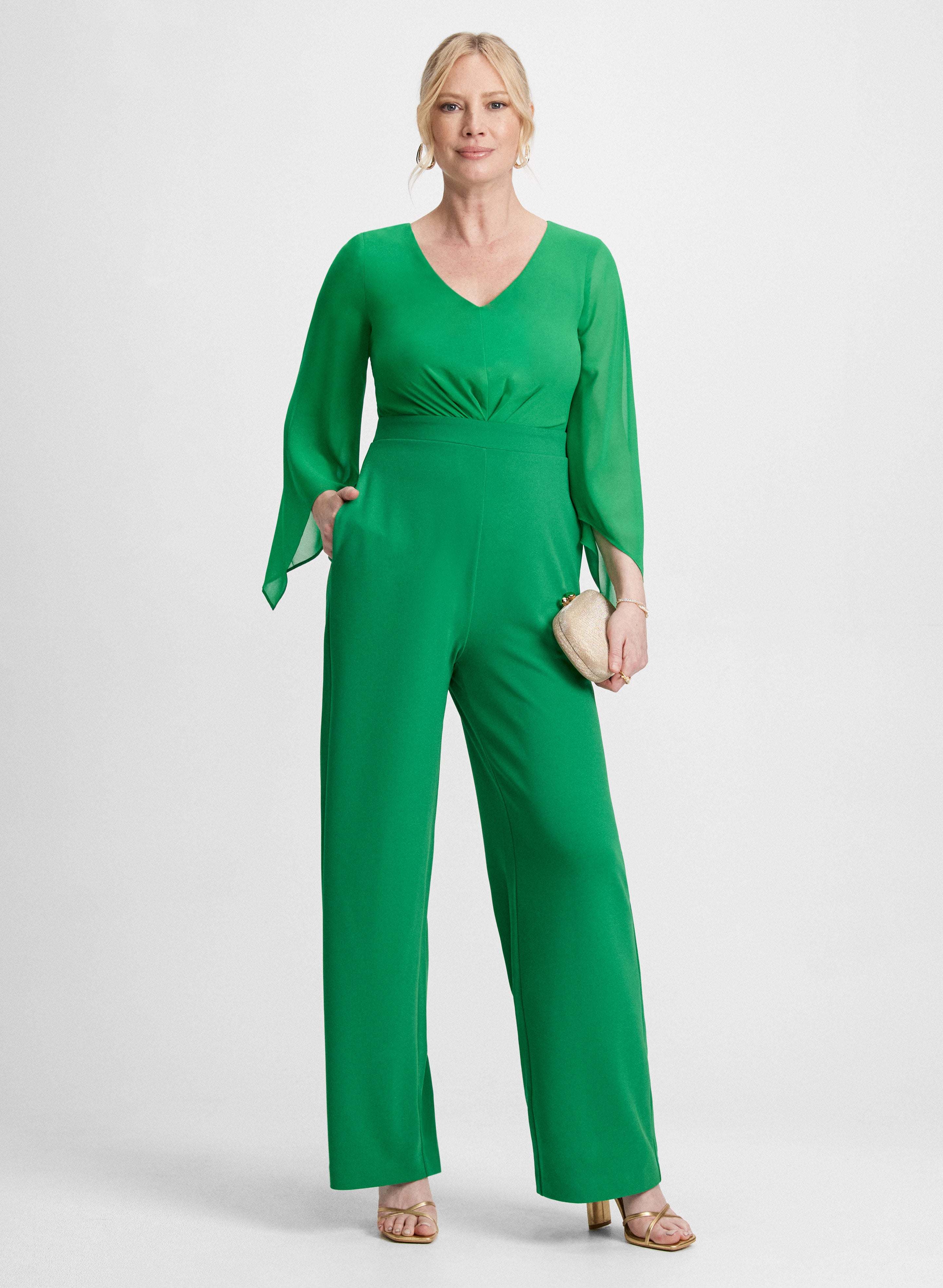 Green jumpsuit with sleeves on sale