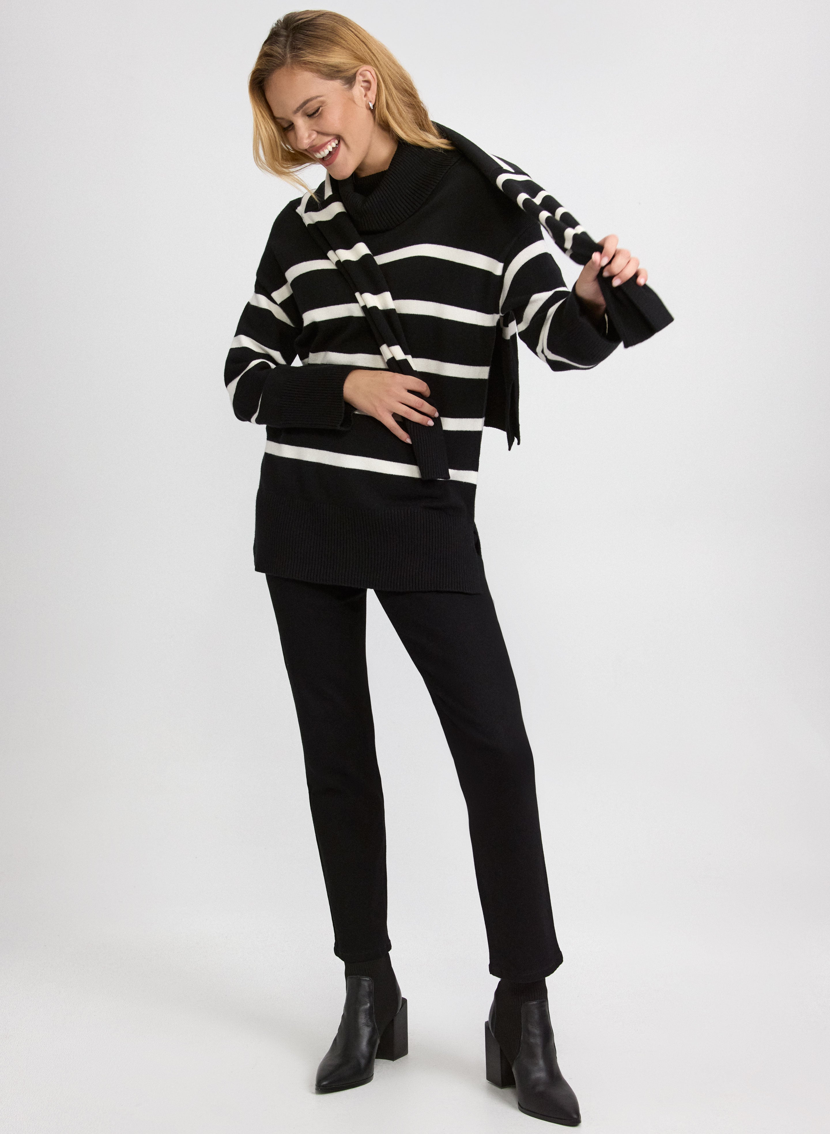Pull Tunique New York & Company - Col Cheminée, Rayures - Taille L - Neuf Avec étiquettes