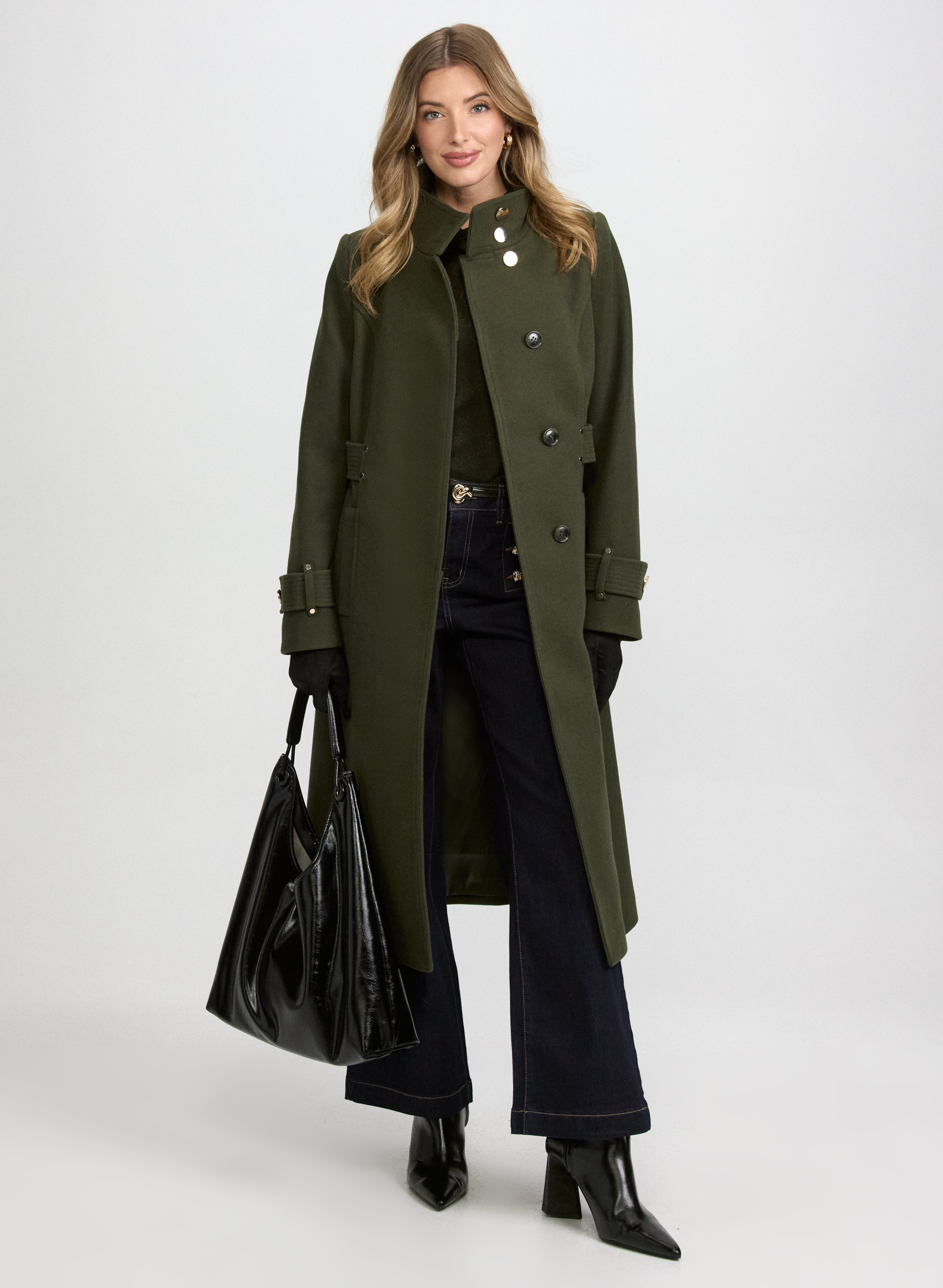 Stand Collar Wool-Blend Coat