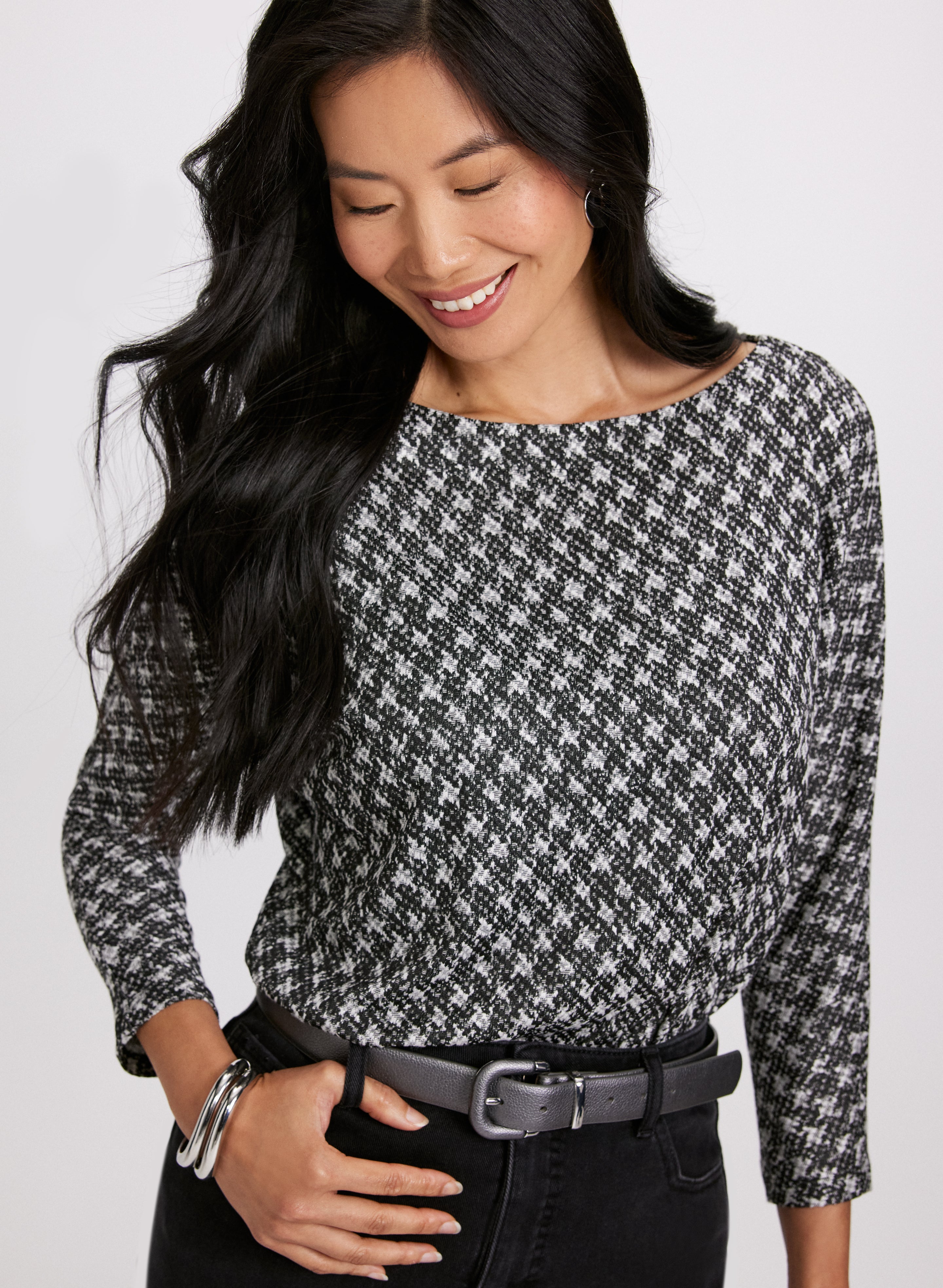 Houndstooth Jacquard Knit Top