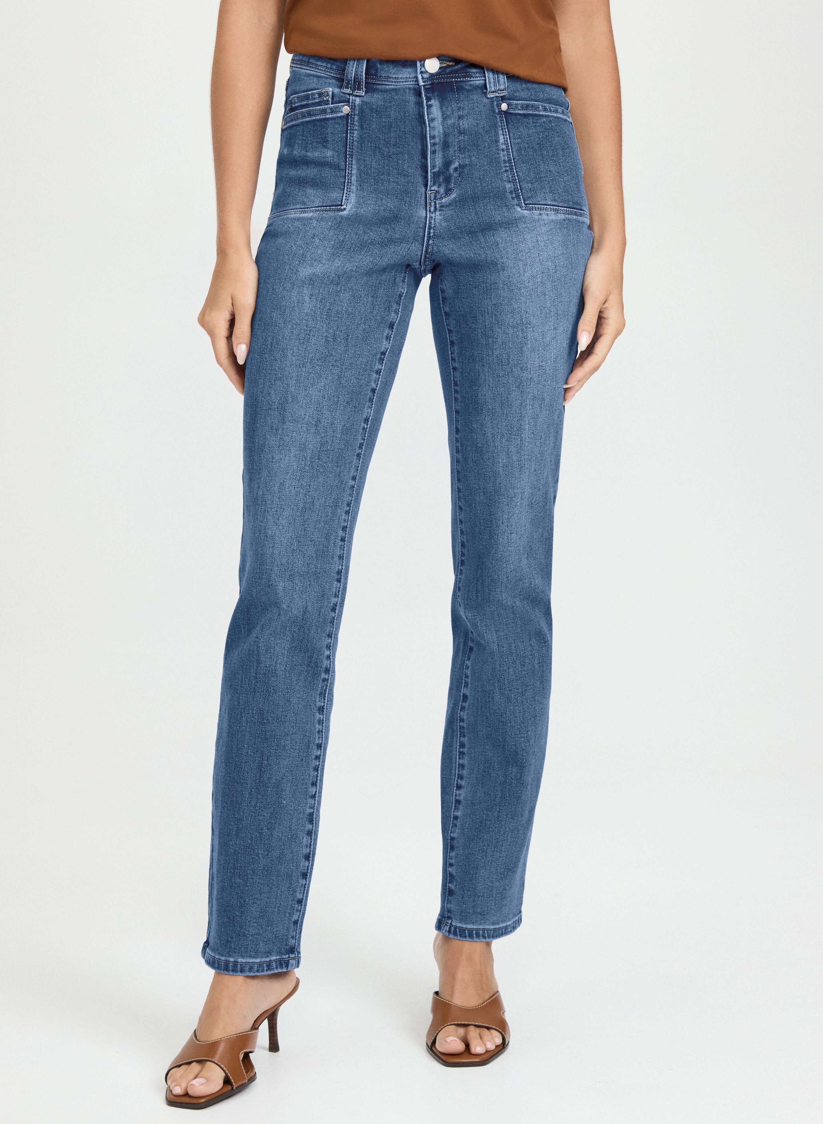 Patch Pocket Straight-Leg Jeans