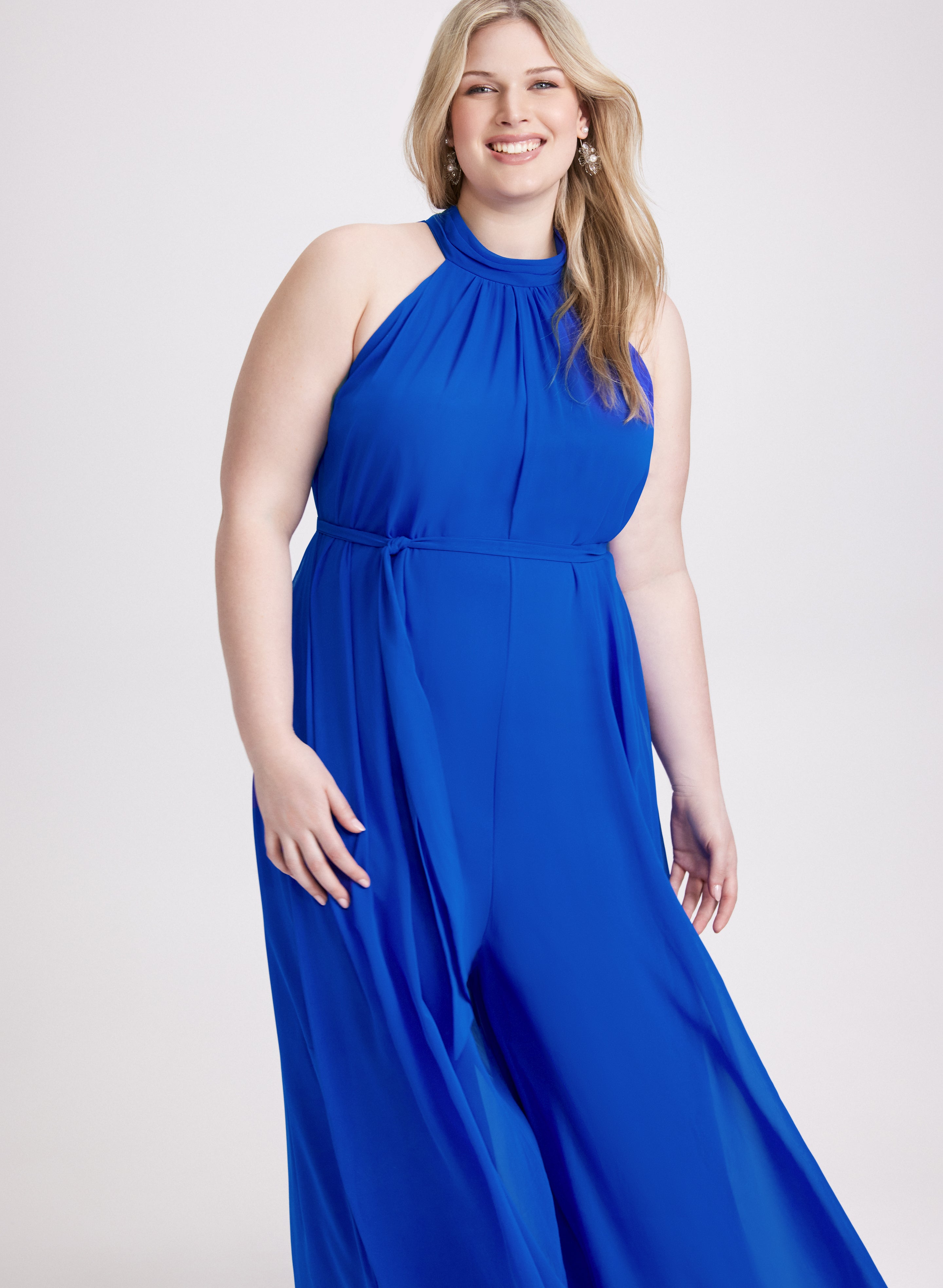 バレエ typeW grateful/checked flower smoke blue Wide-Leg Chiffon Jumpsuit