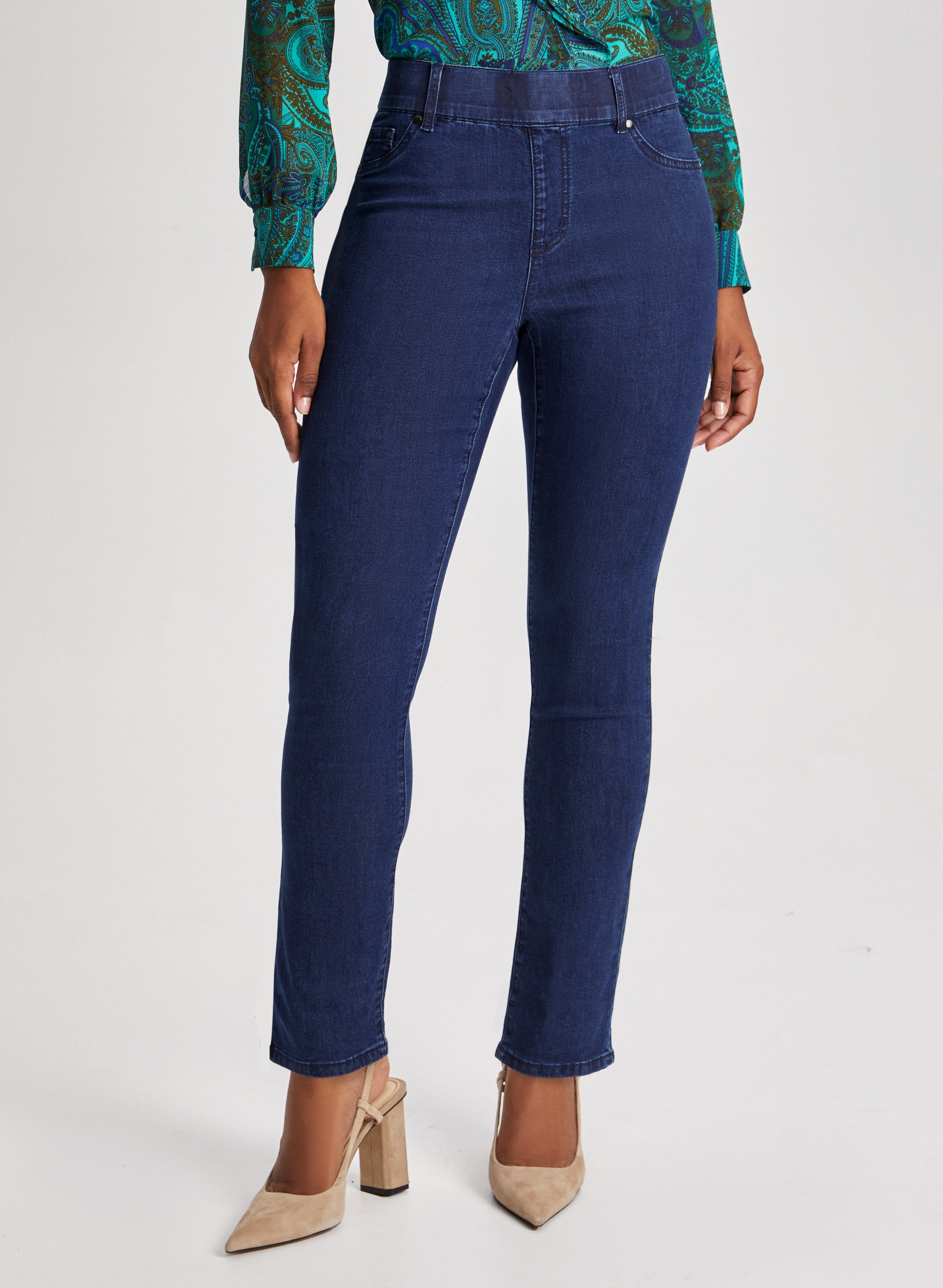 Ladies pull on straight leg jeans best sale