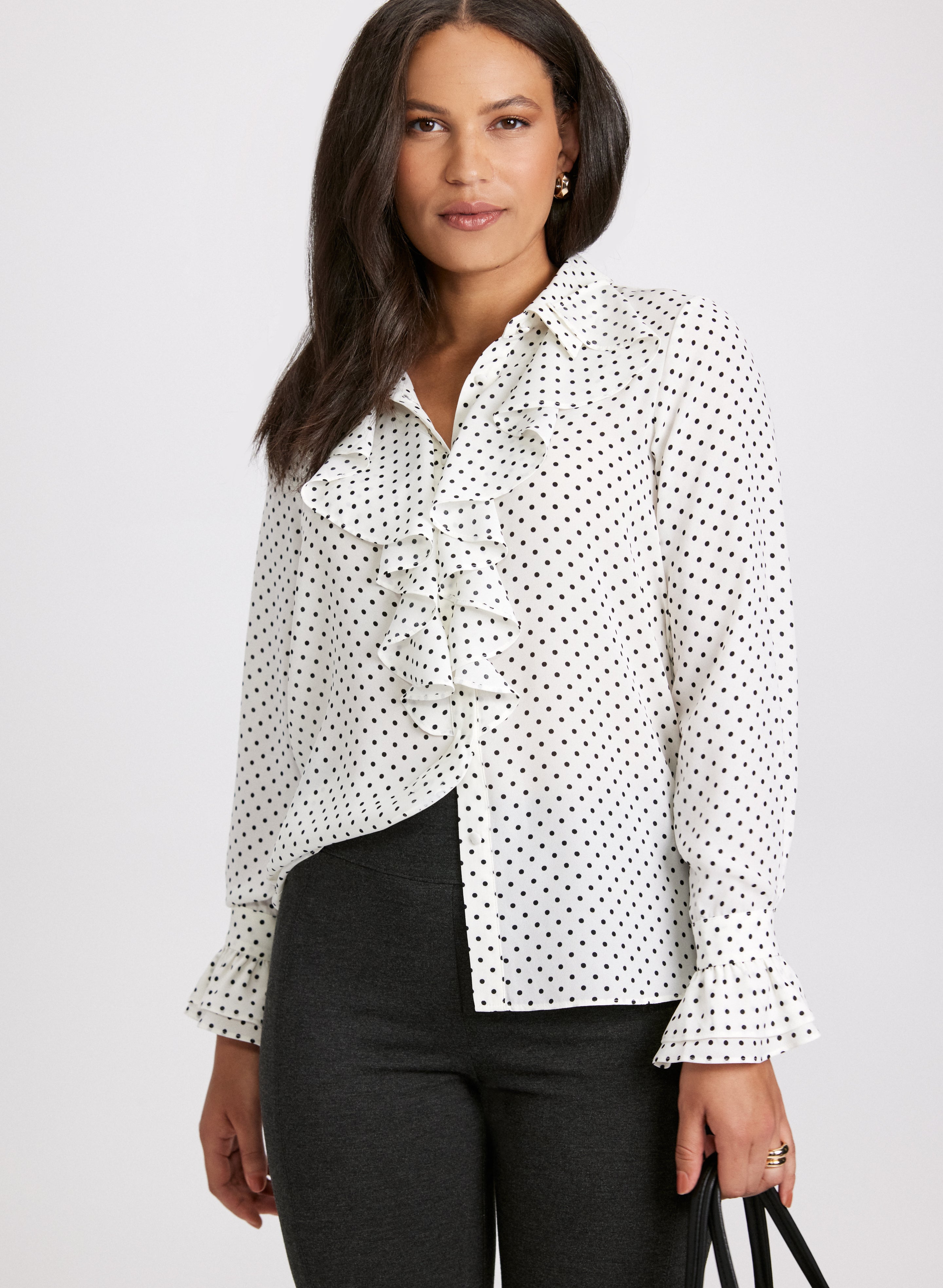 Polka dot ruffle shirt online