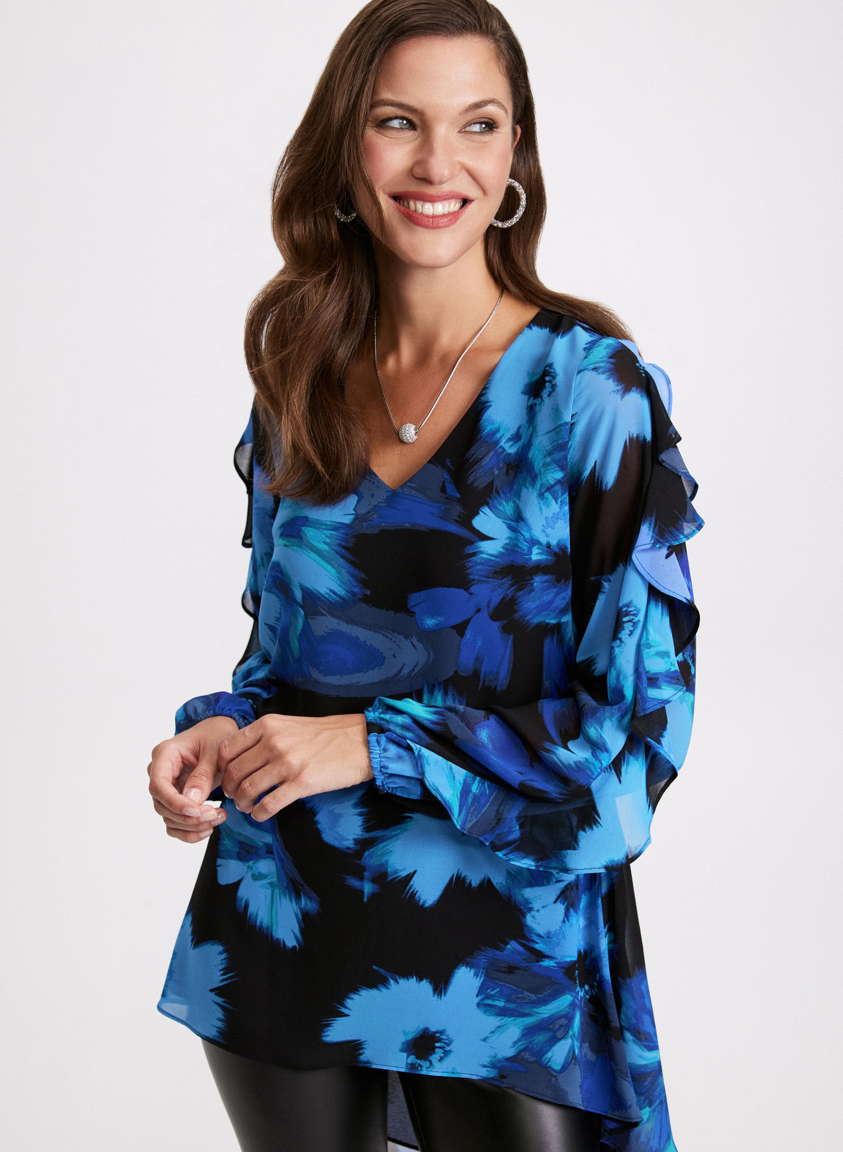 ROSE PRINT CHIFFON TIE BLOUSE