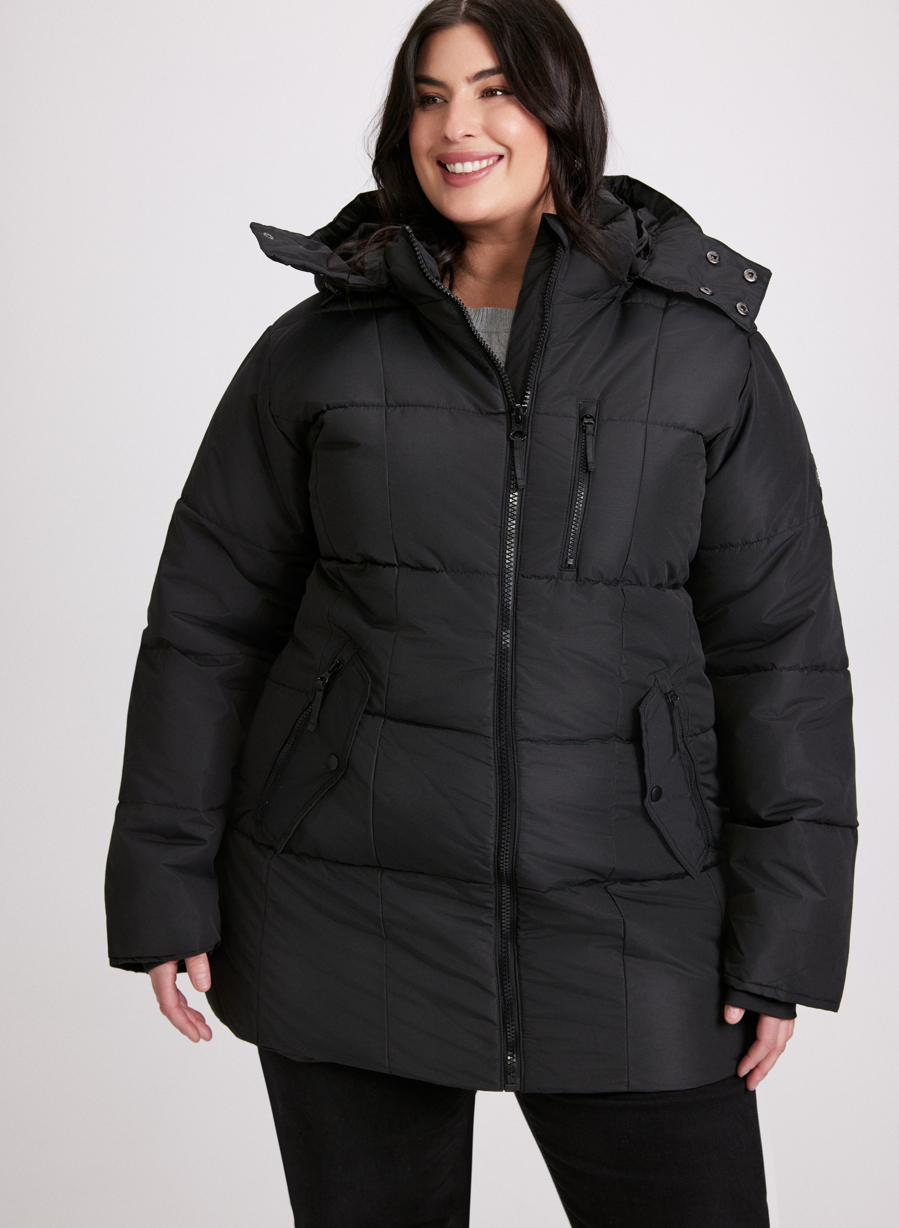 Exploration Women s Polyester Quilted Puffer Coat in Black Size 2X