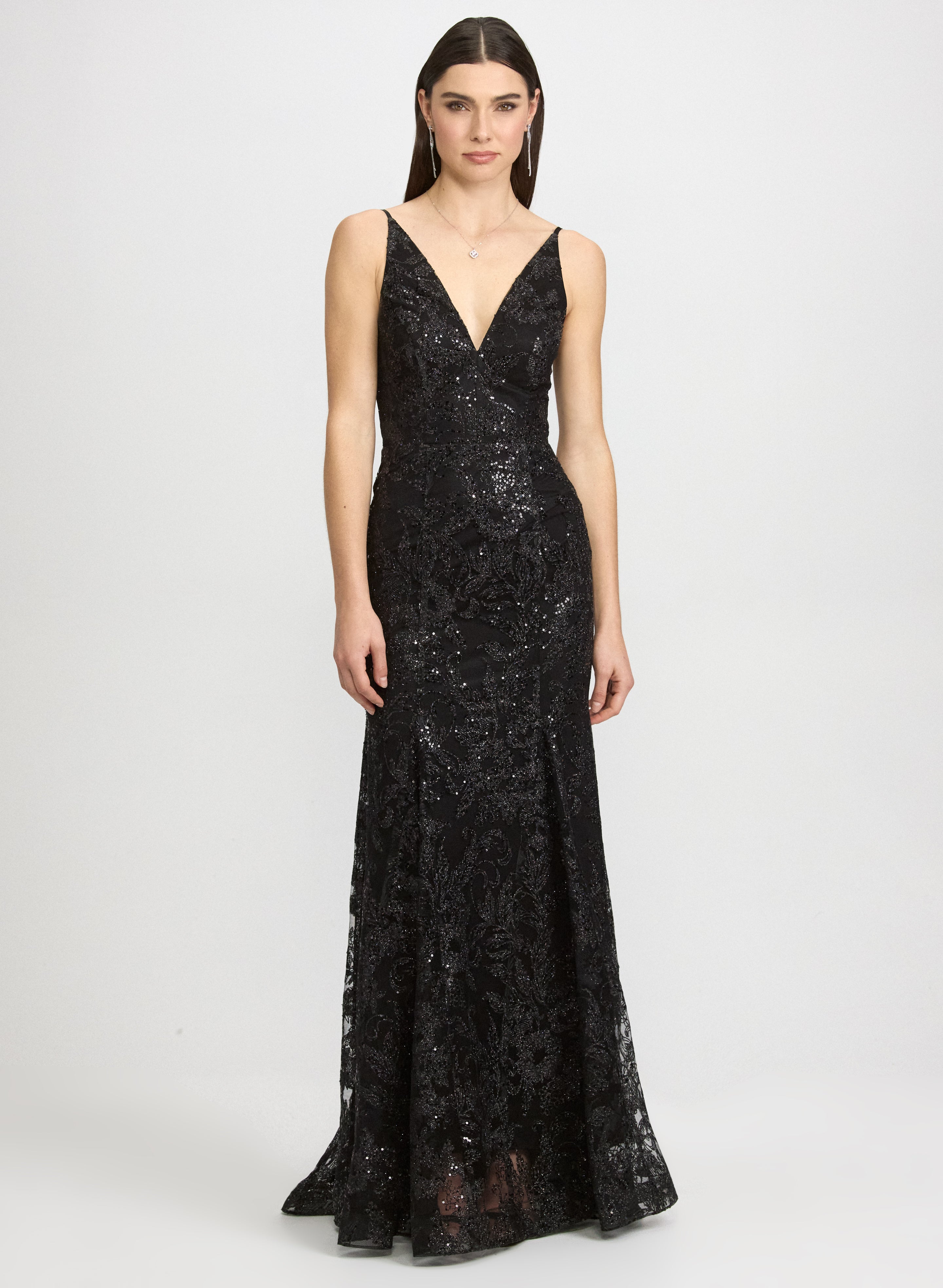 Laura Women's Sequined Floral Wedding Guest Dress, Bridesmaid Dress In Black, Size 7, Nylon, Evening Dresses And Occasion Wear