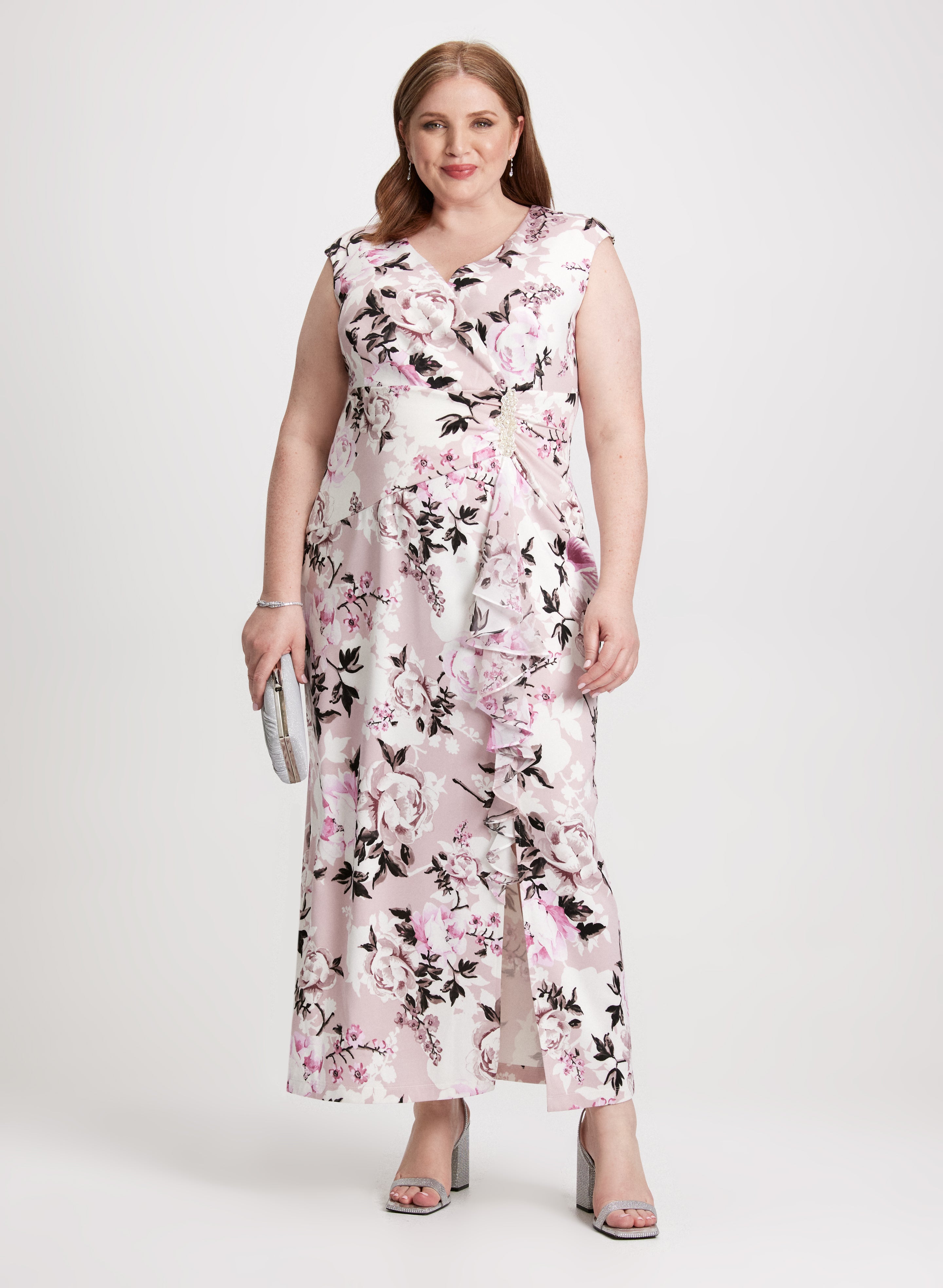 Flounced Rose Print Dress
