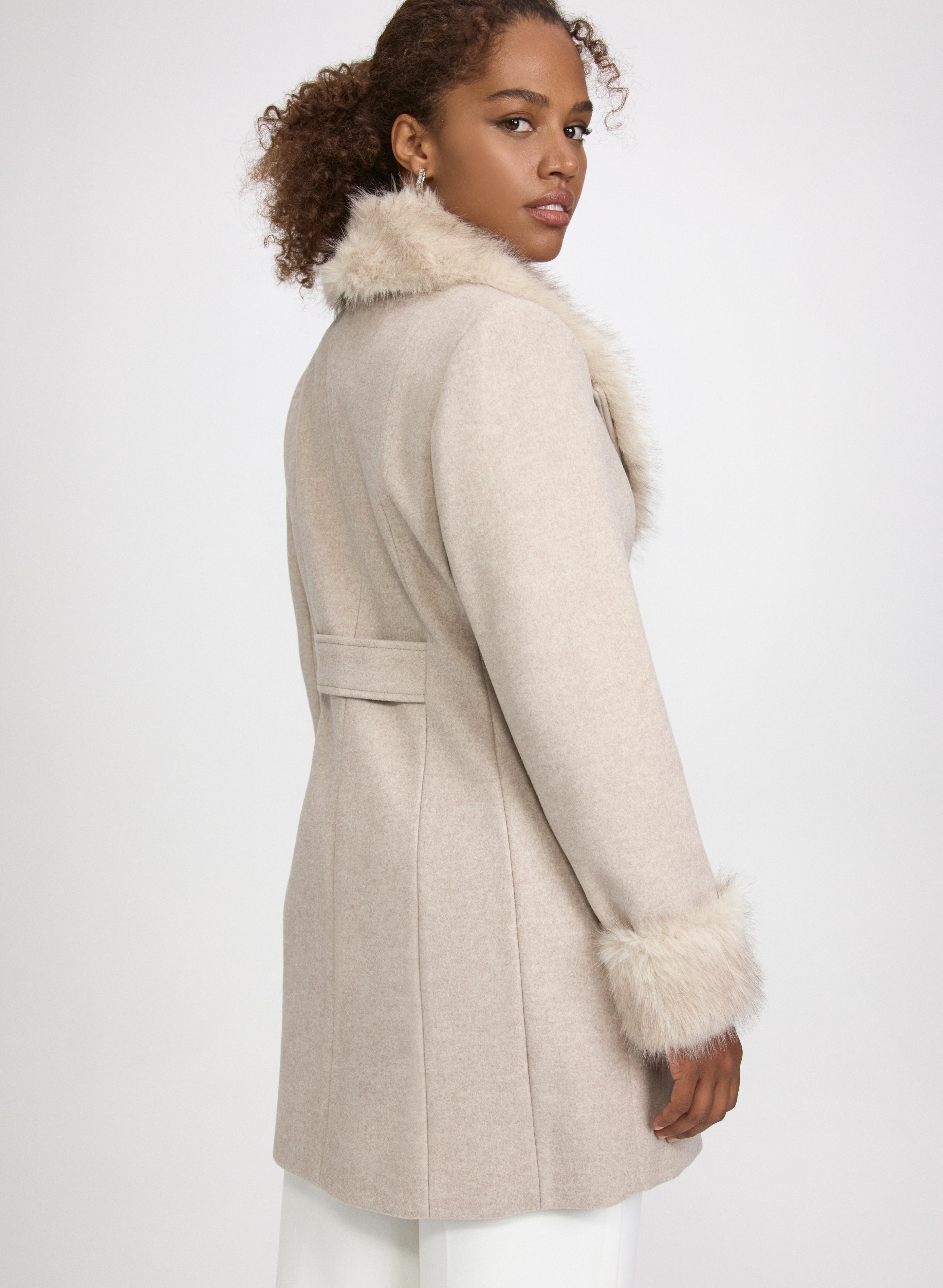 新品 WOMEN'S INSULATION COLLARED COAT Faux-Fur Detail Coat