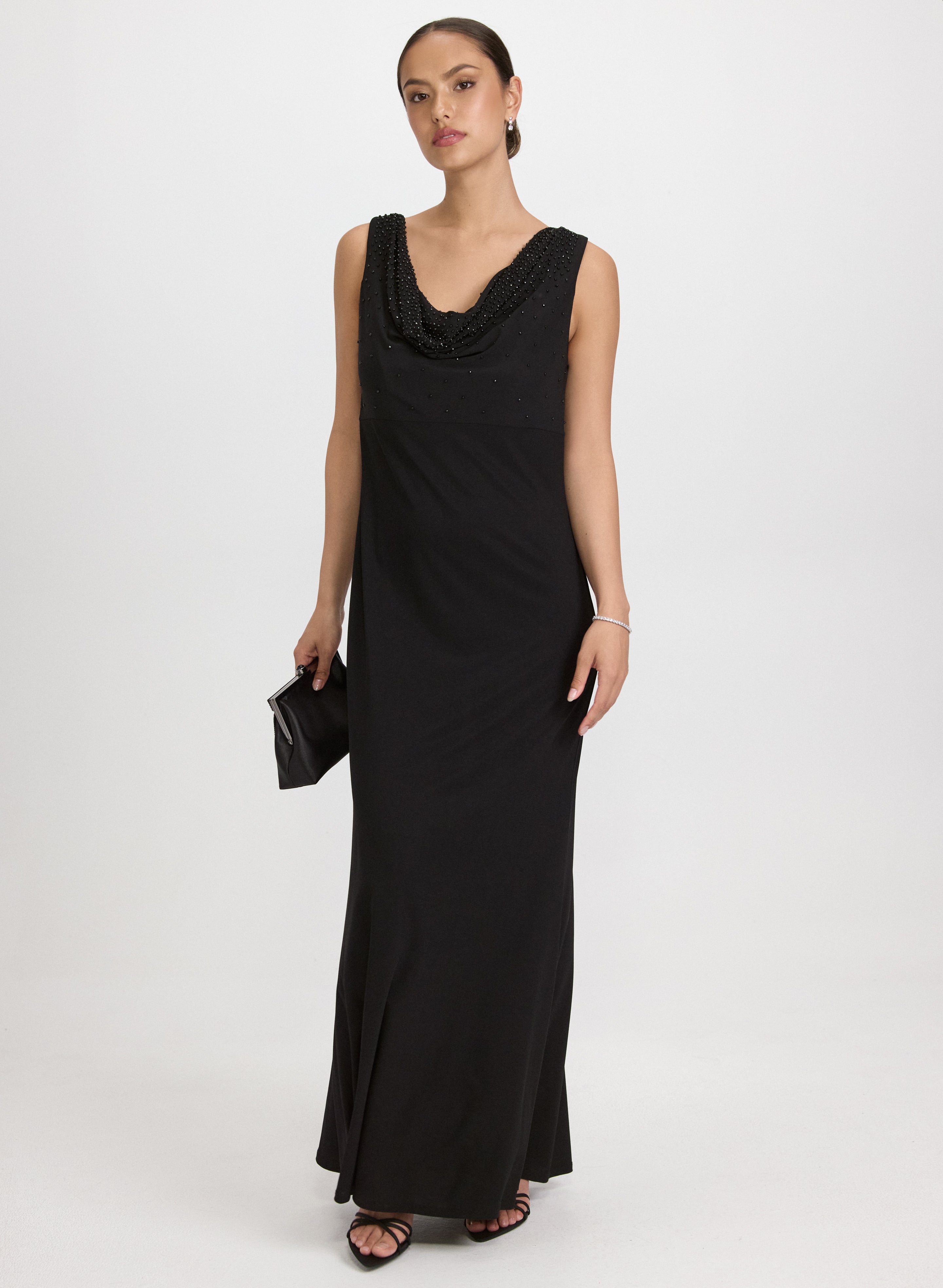 midi sequin black dress Black Velvet Burnout Halter Cowl Neck Midi Dress main image 1