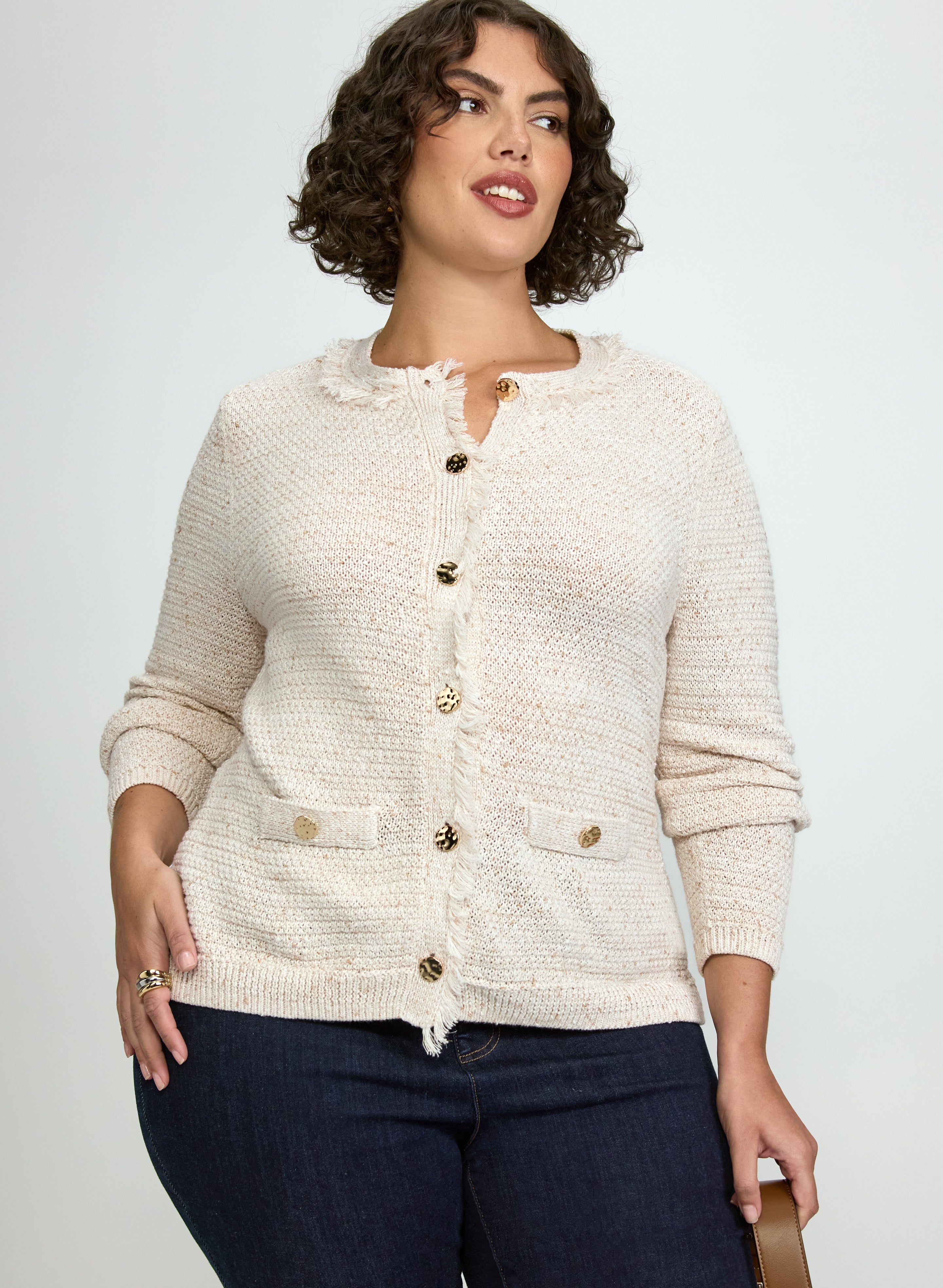 トップス N/C BOUCLE KNIT CARDIGAN Boucle Yarn Cardigan