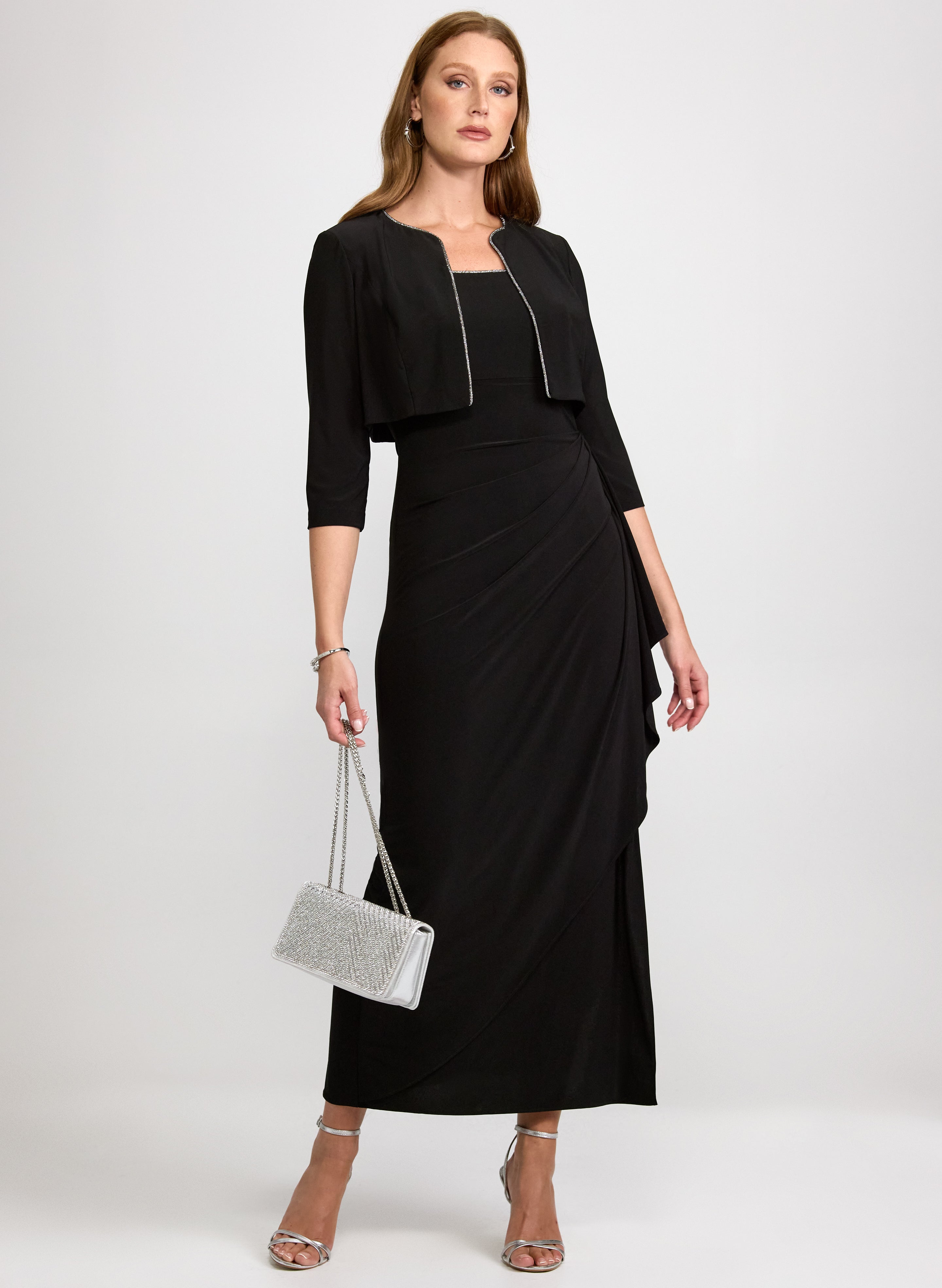 formal dress with bolero & Jersey Two-Piece Set semi prom dress Pick a Size:XL length garment bag to Boho wedding dress |