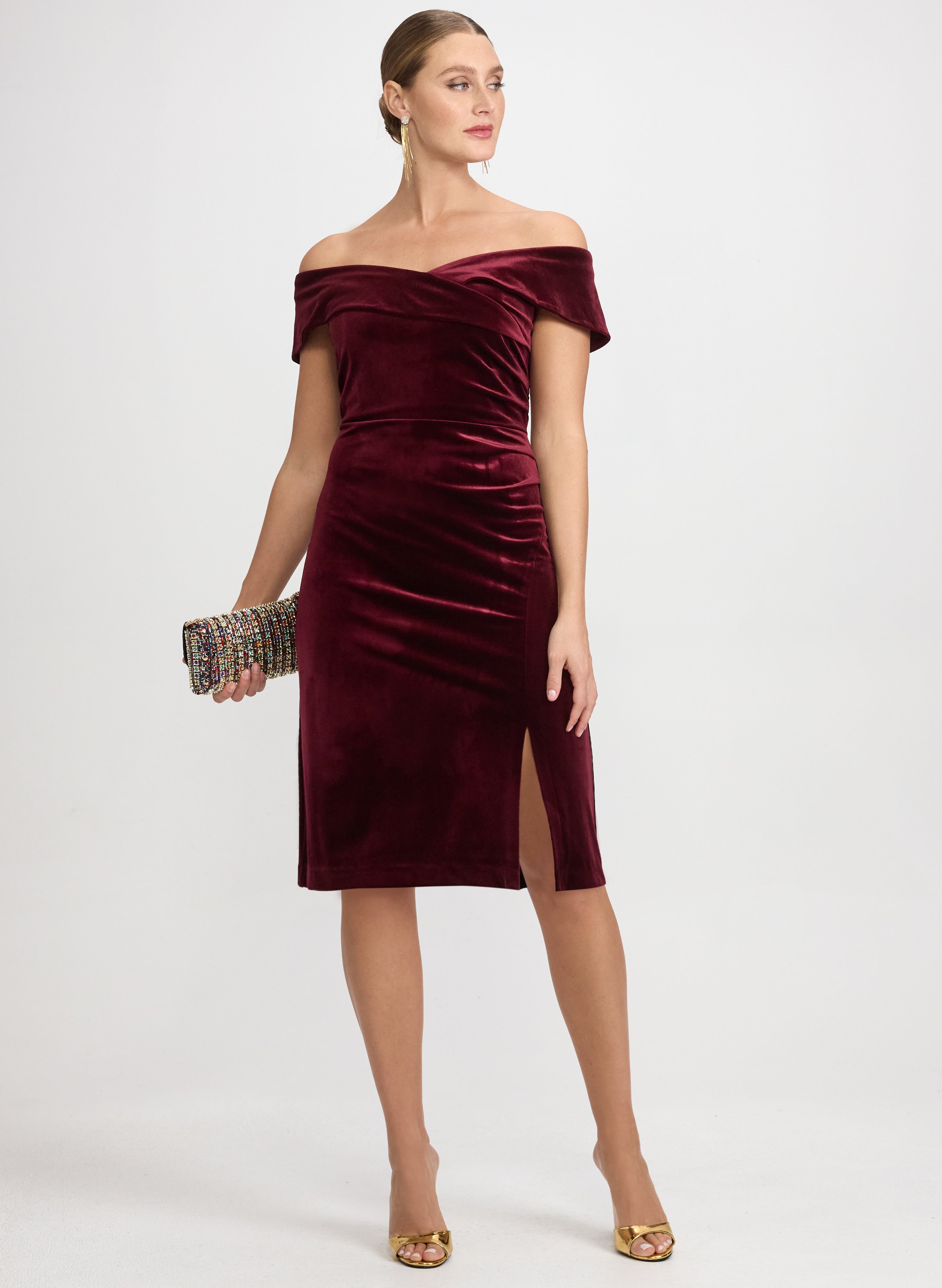 Midi Dress Maroon Velvet Off The Shoulder Dress High End Burgundy Velvet Asymmetric-Neck Midi Dress Midi Dress Maroon Velvet Off The Shoulder Dress High End Burgundy Velvet Asymmetric-Neck Midi Dress