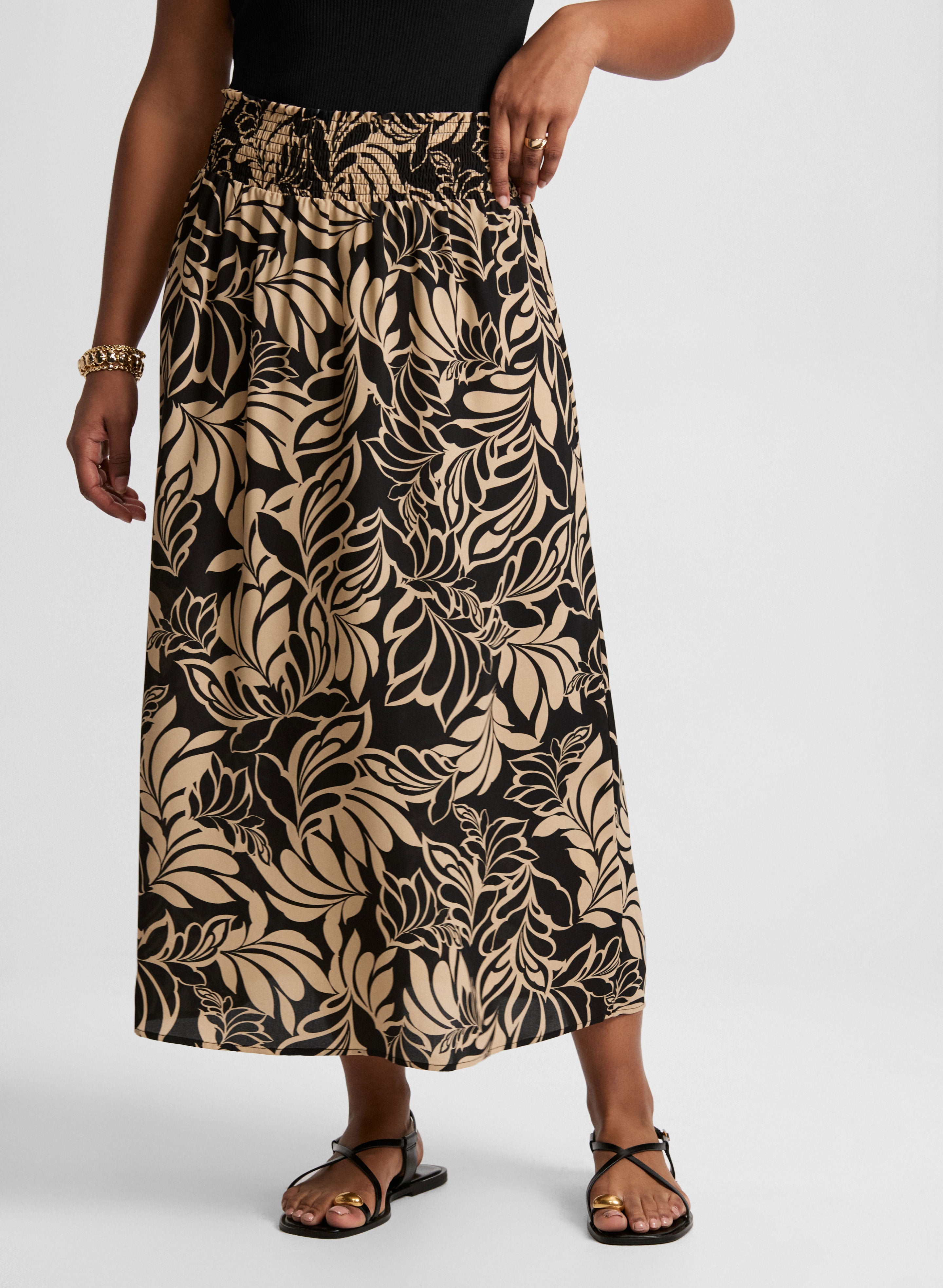 Leaf Print Maxi Skirt