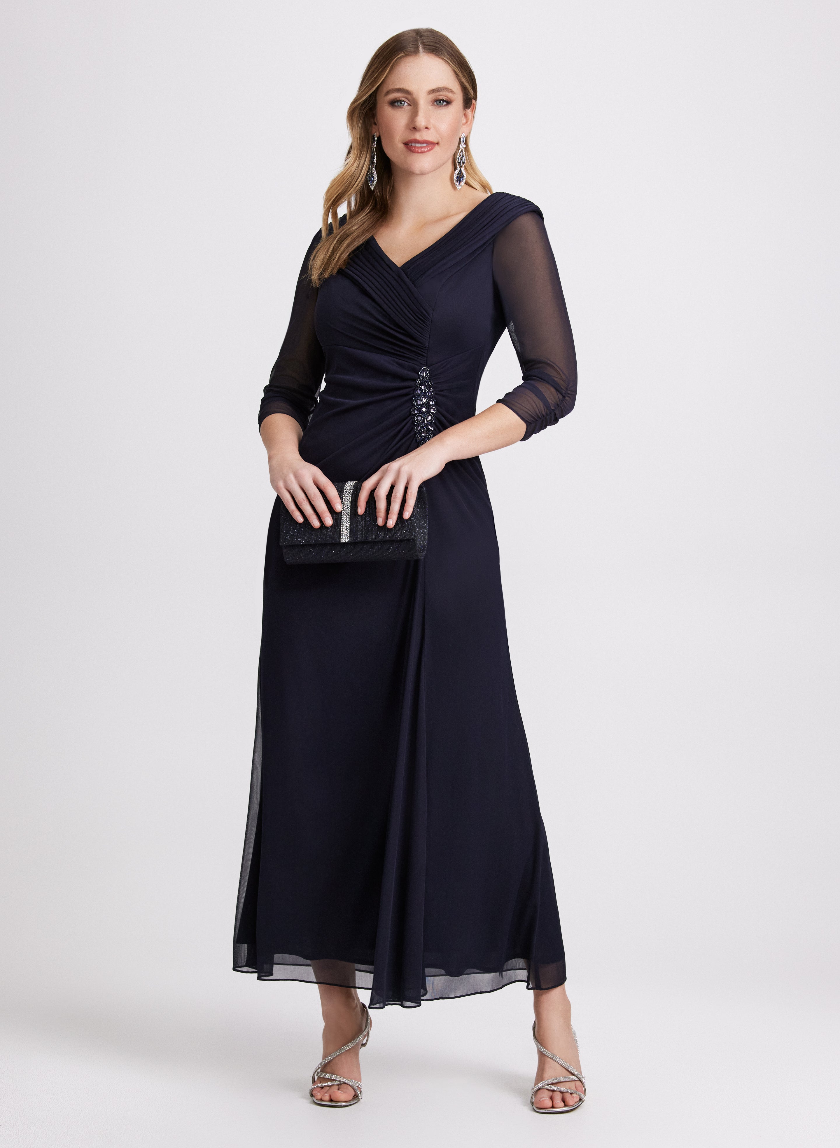 Sparkling Brooch Evening Dress