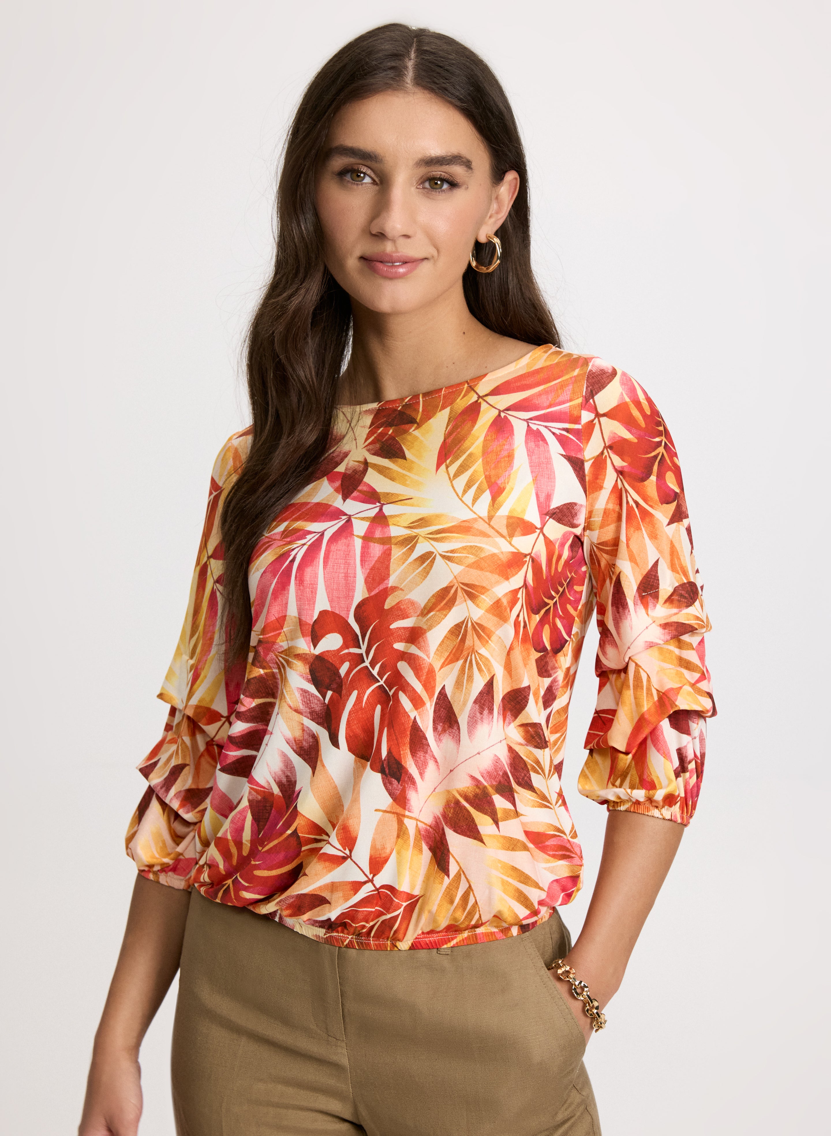 Tropical Pinched Sleeve Top