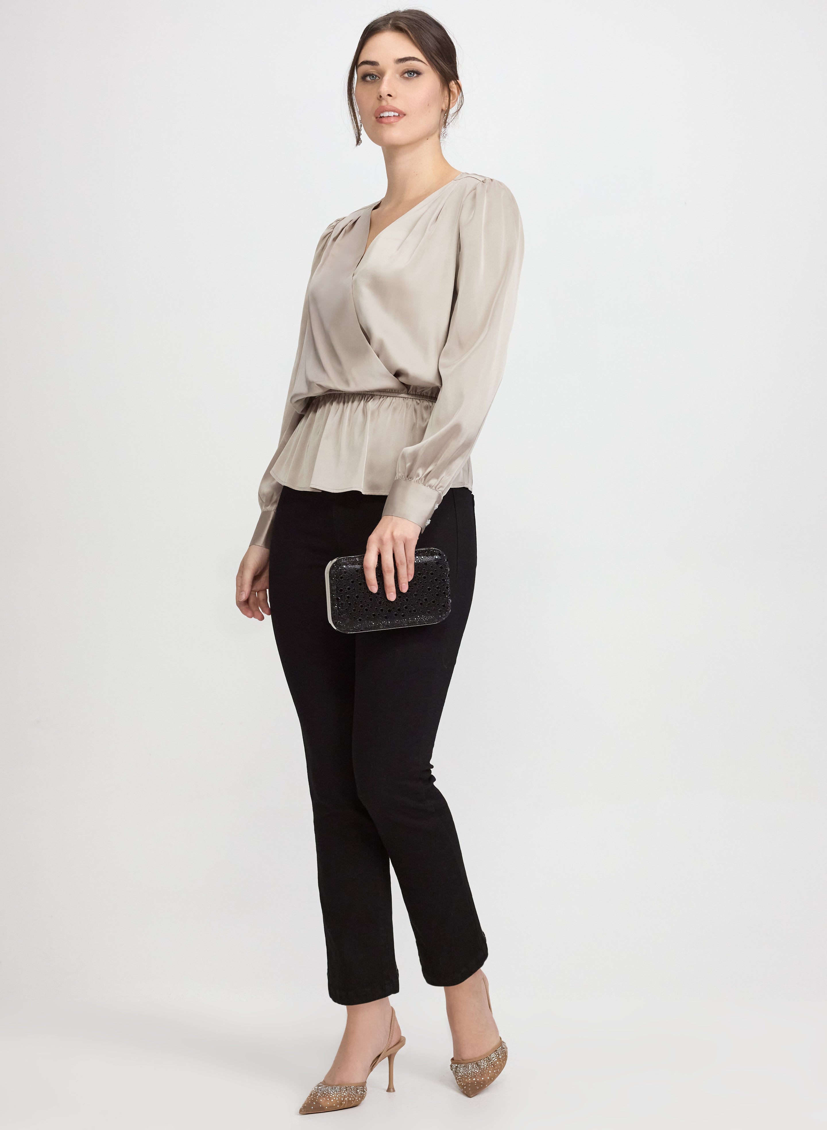 Satin Wrap-Style Blouse