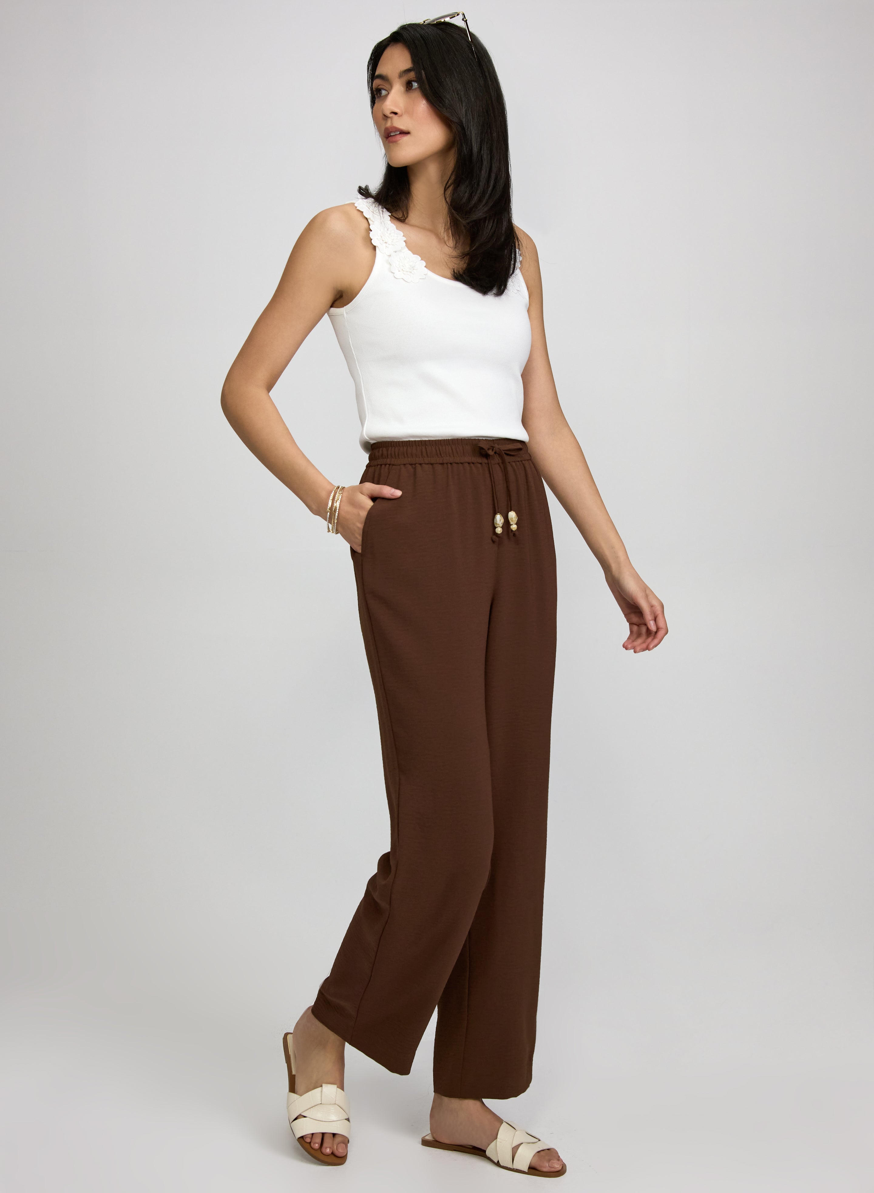 Crinkled Wide-Leg Pants