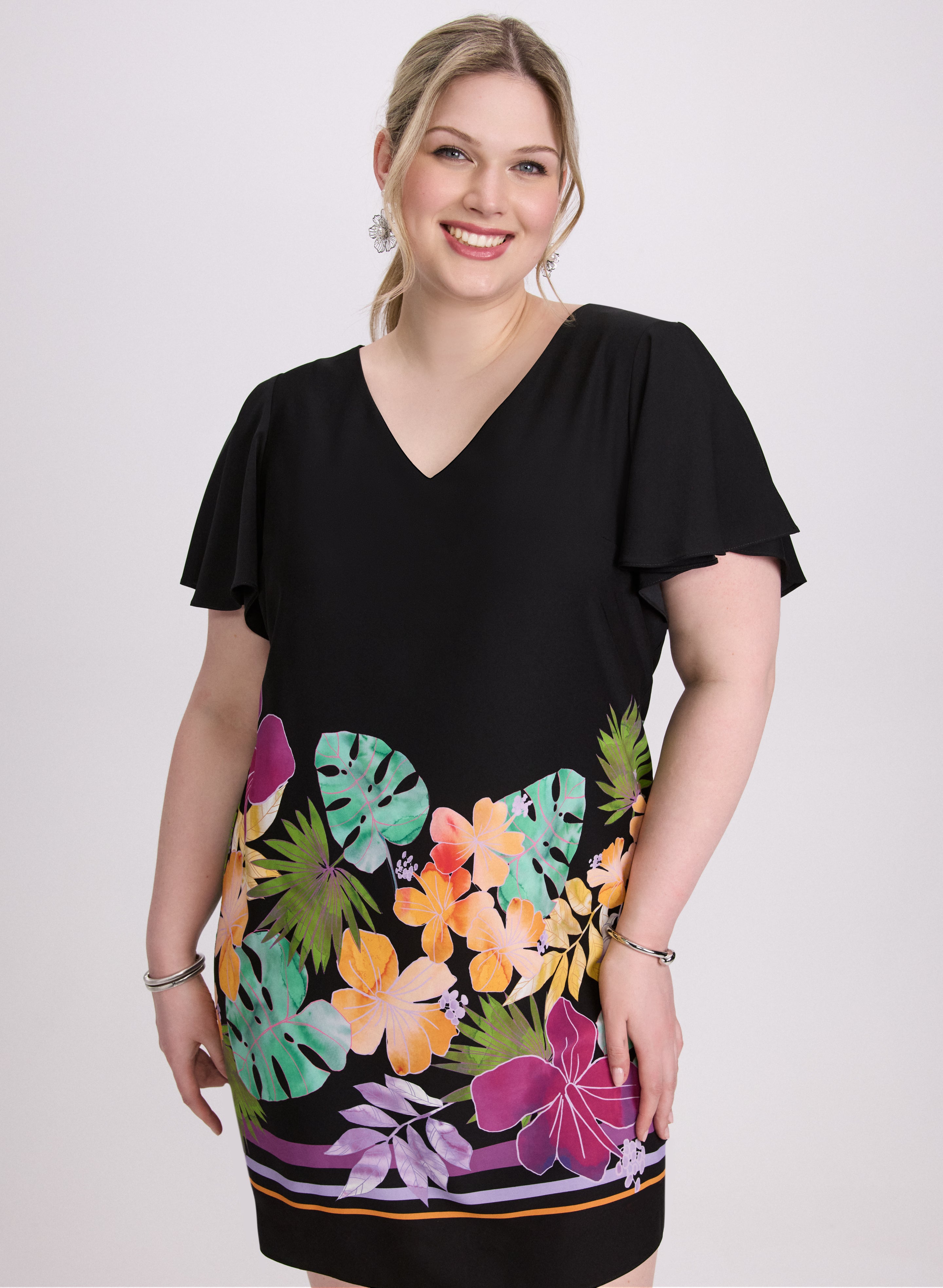 Joseph Ribkoff - Tropical Flutter Sleeve Dress
