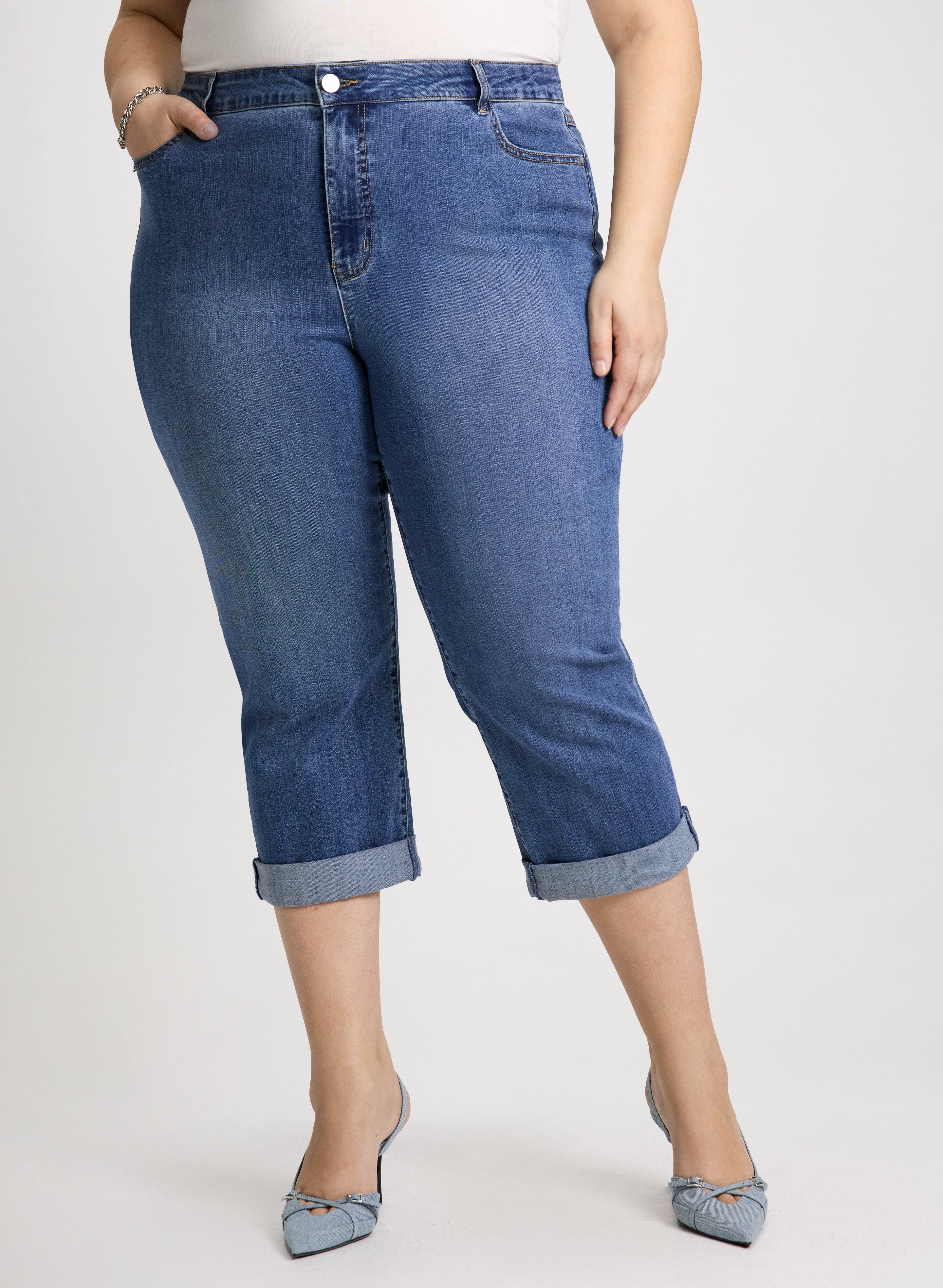 luvamia Women's High Waist Capri Pants Classic Denim Capris for Women  Stretchy with Pockets, 2XL, Fit Size 20 Size 22
