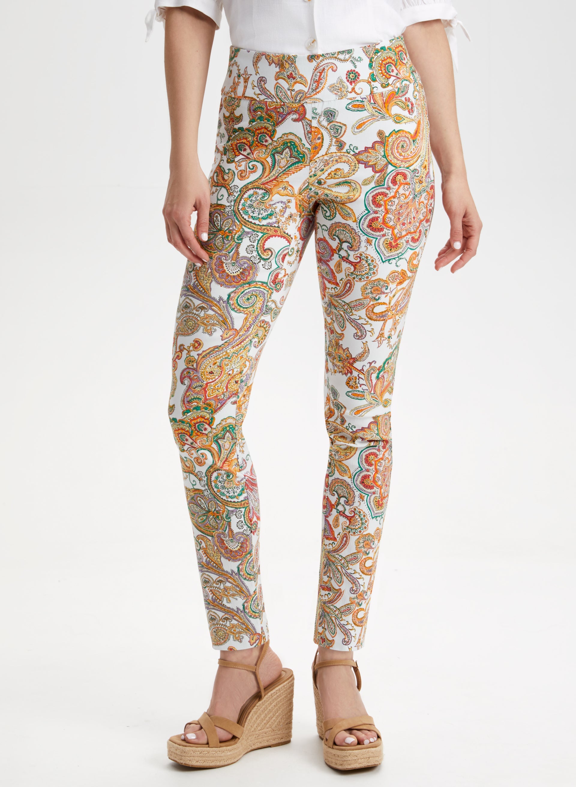 Pull-On Paisley Print Pants