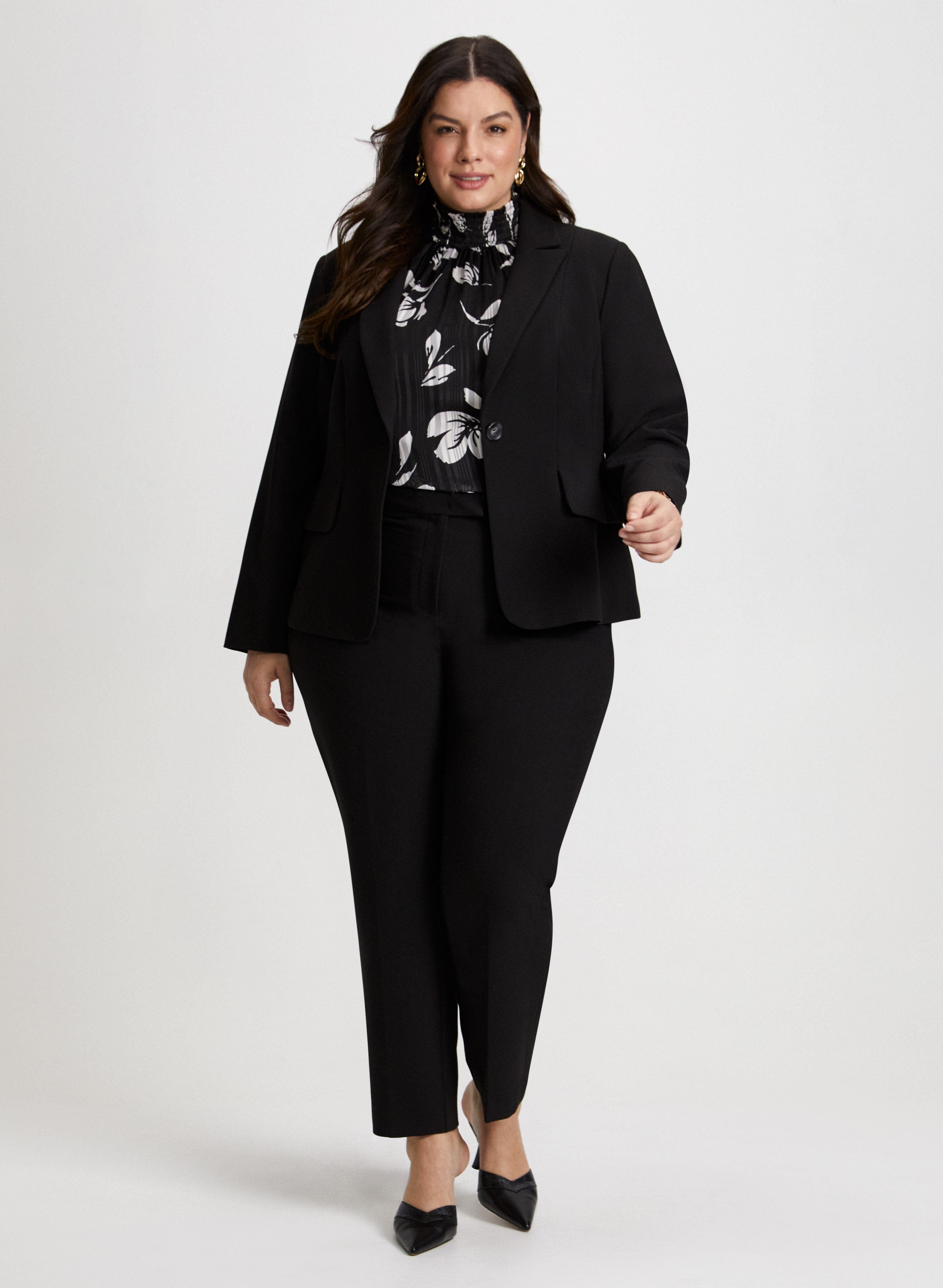 Laura Plus Women s Polyester Viscose Spandex Notch Collar Blazer in Black Size 20