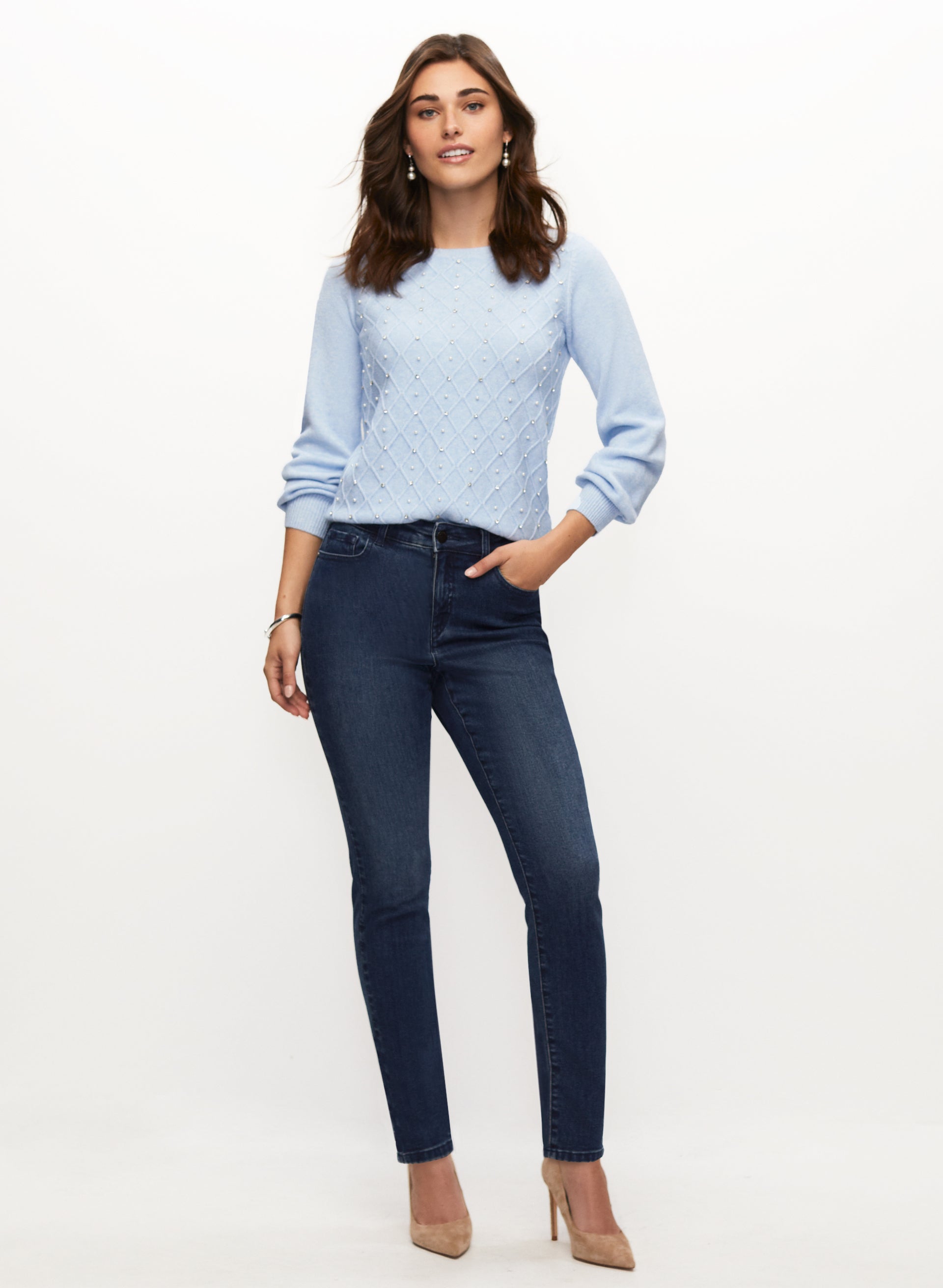 Embellished Sweater Slim Leg Jeans