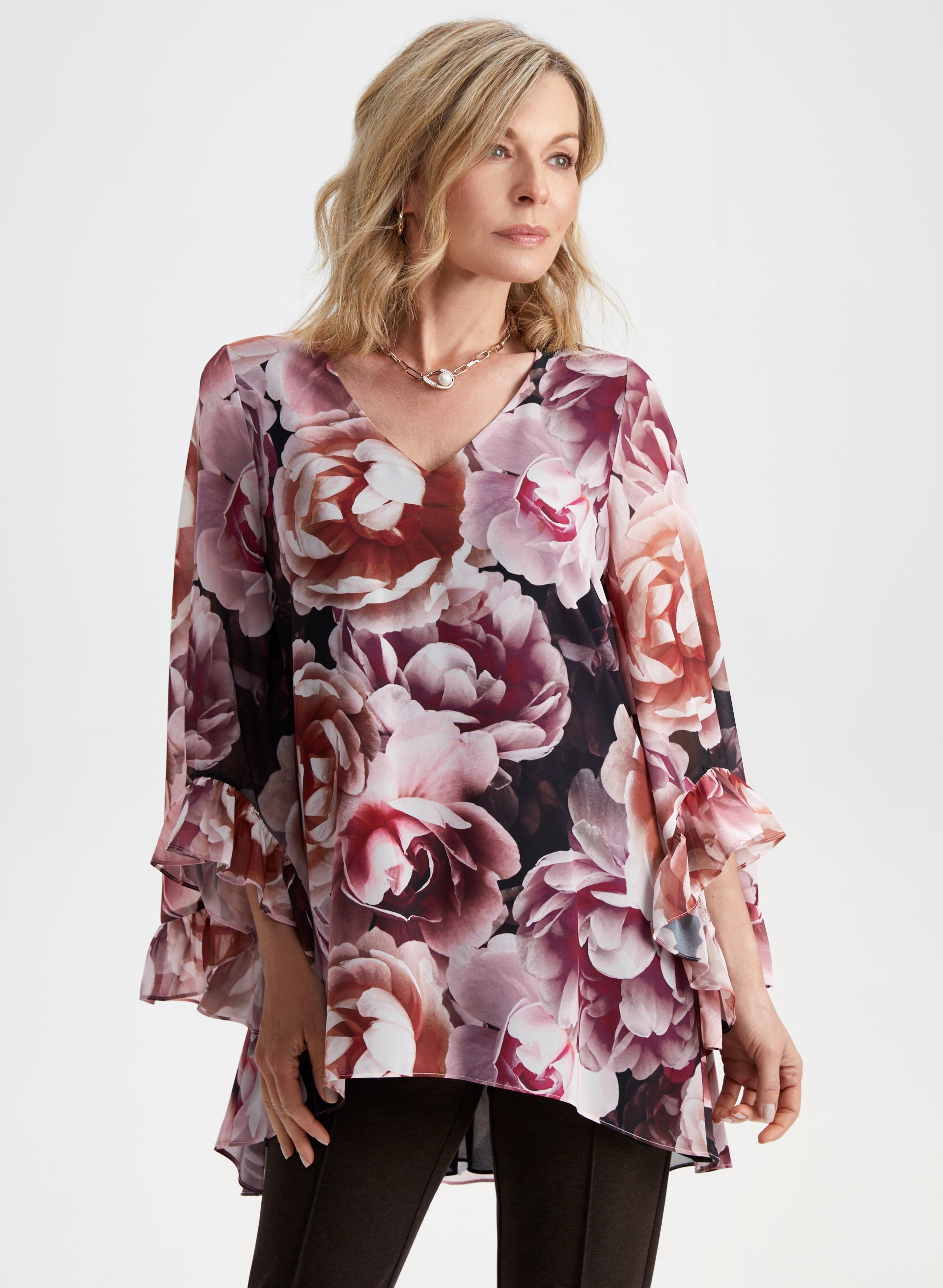 Catherines 3X Top 26-28 Floral Boho Paisley 3/4 Sleeve Plus Blouse