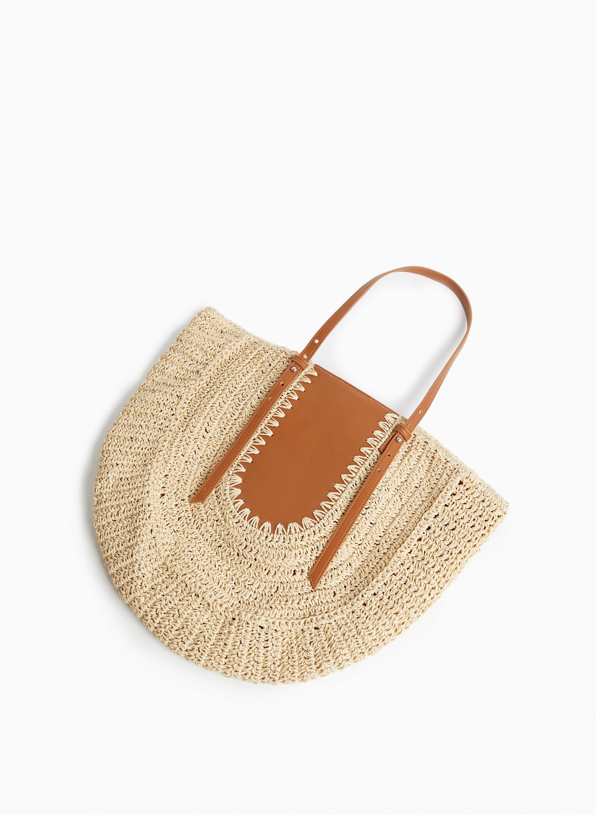 Straw tote bag with leather handles Clearance