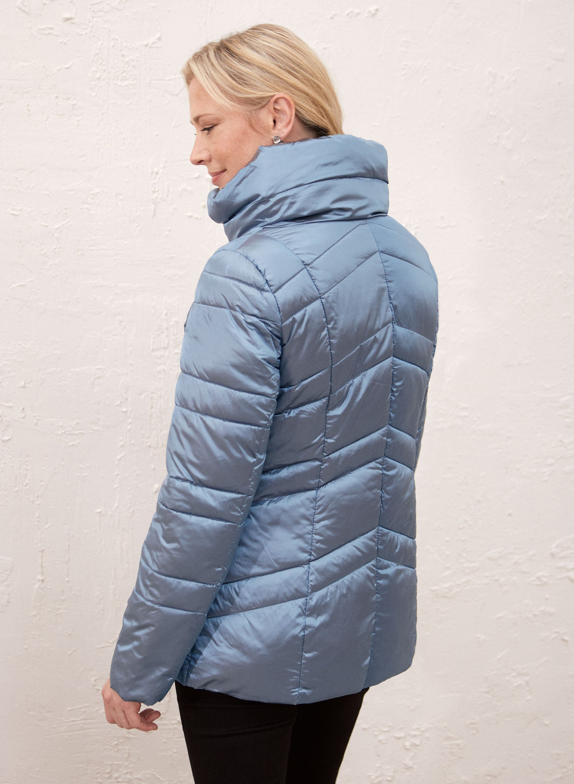 Blue quilted coat best sale