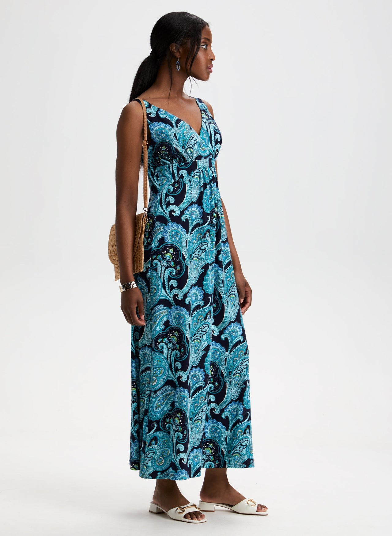 Celeste Paisley Print Short Sleeve Maxi Dress with Pockets