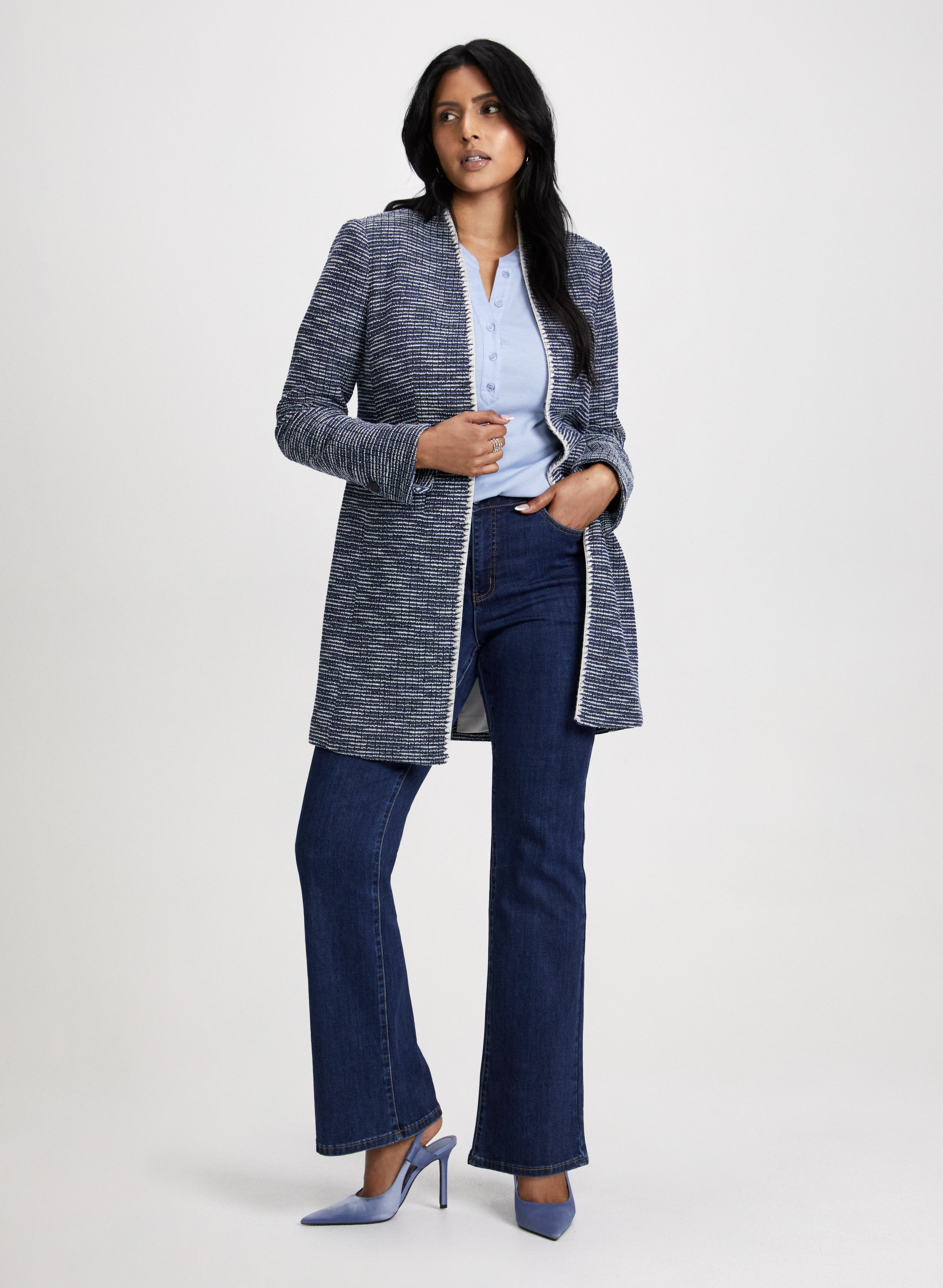 Long Contrasting Trim Boucle Jacket