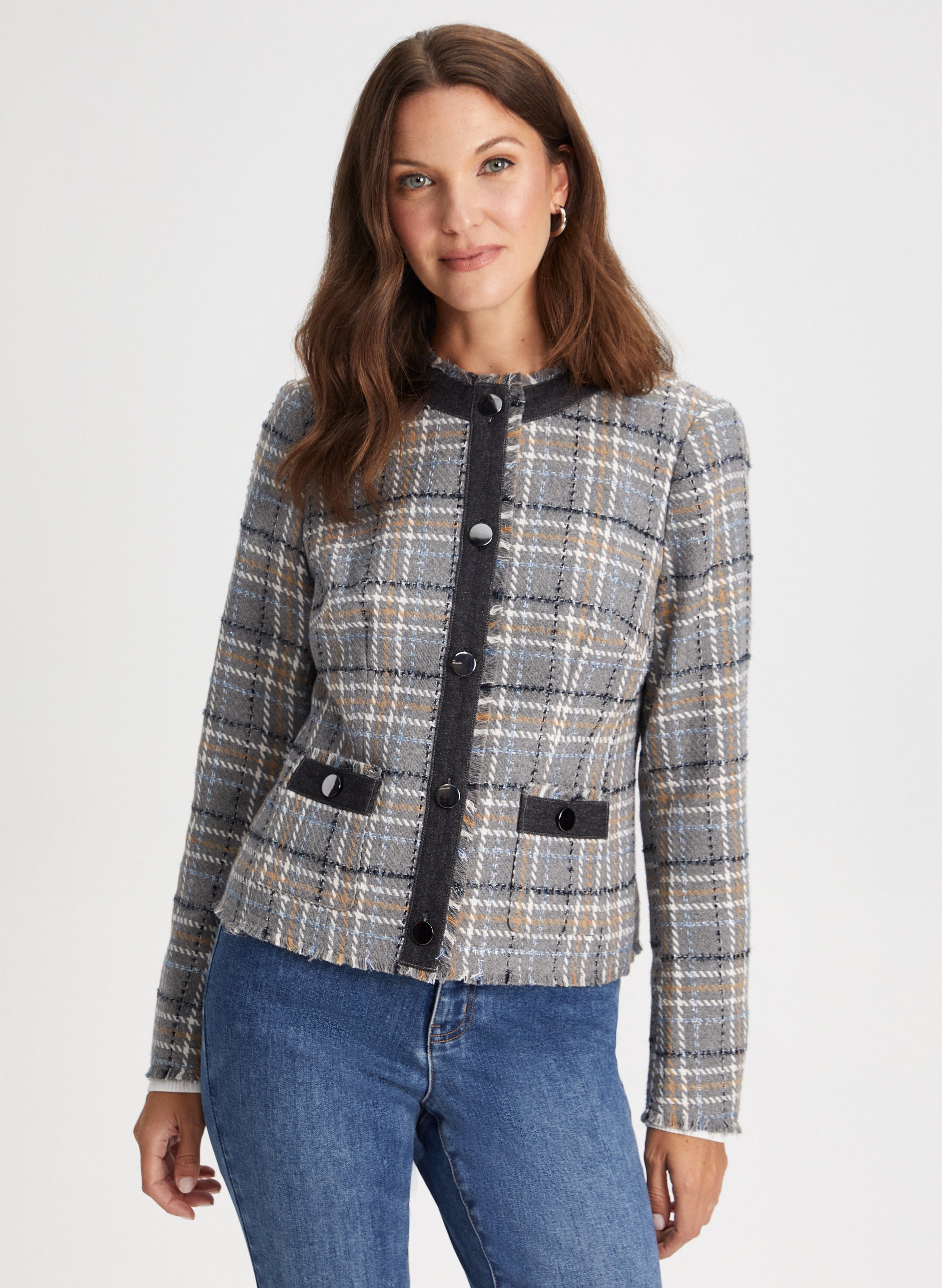 Plaid Contrast Trim Jacket