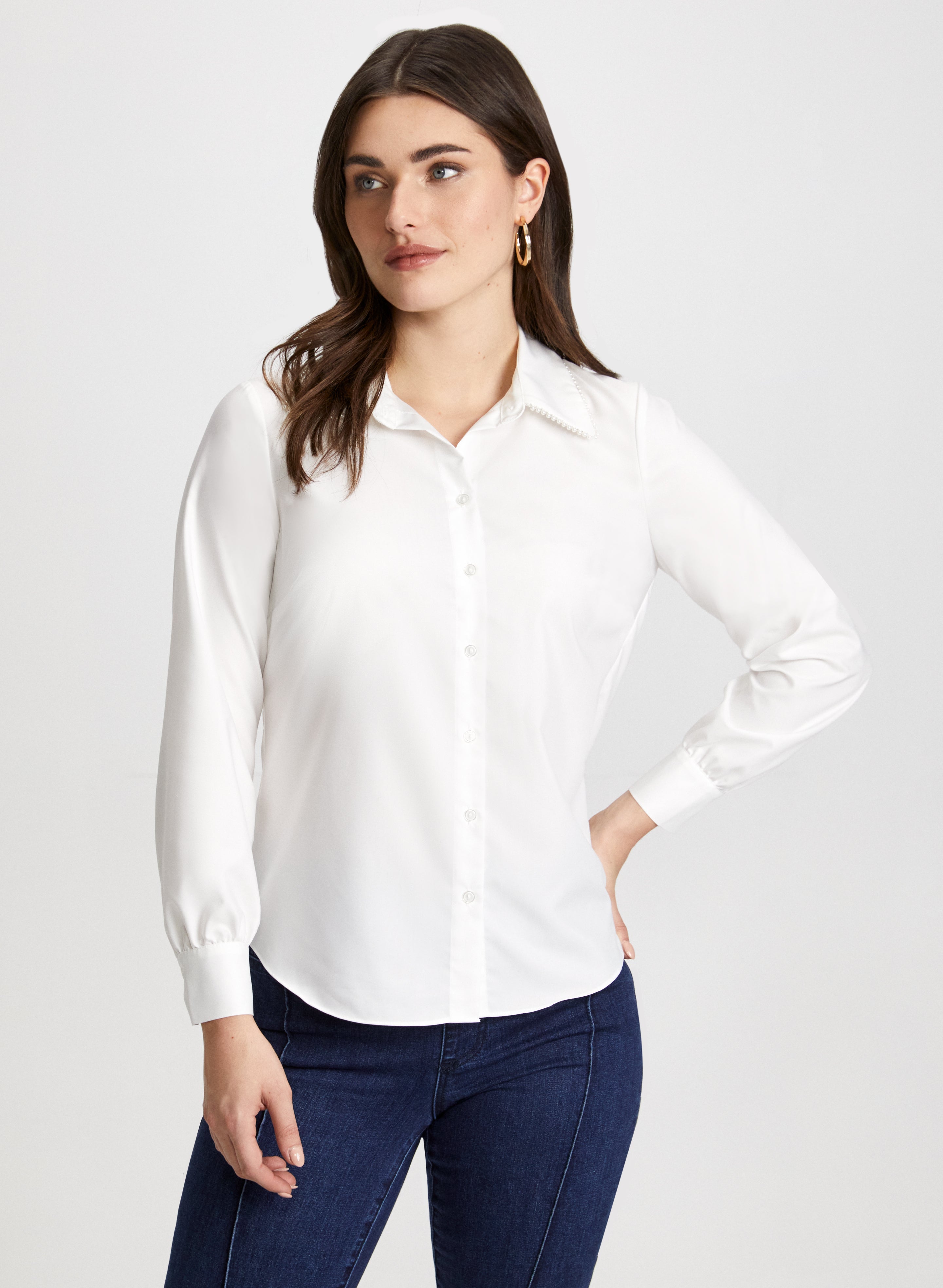 Pearl Detail Button Front Shirt