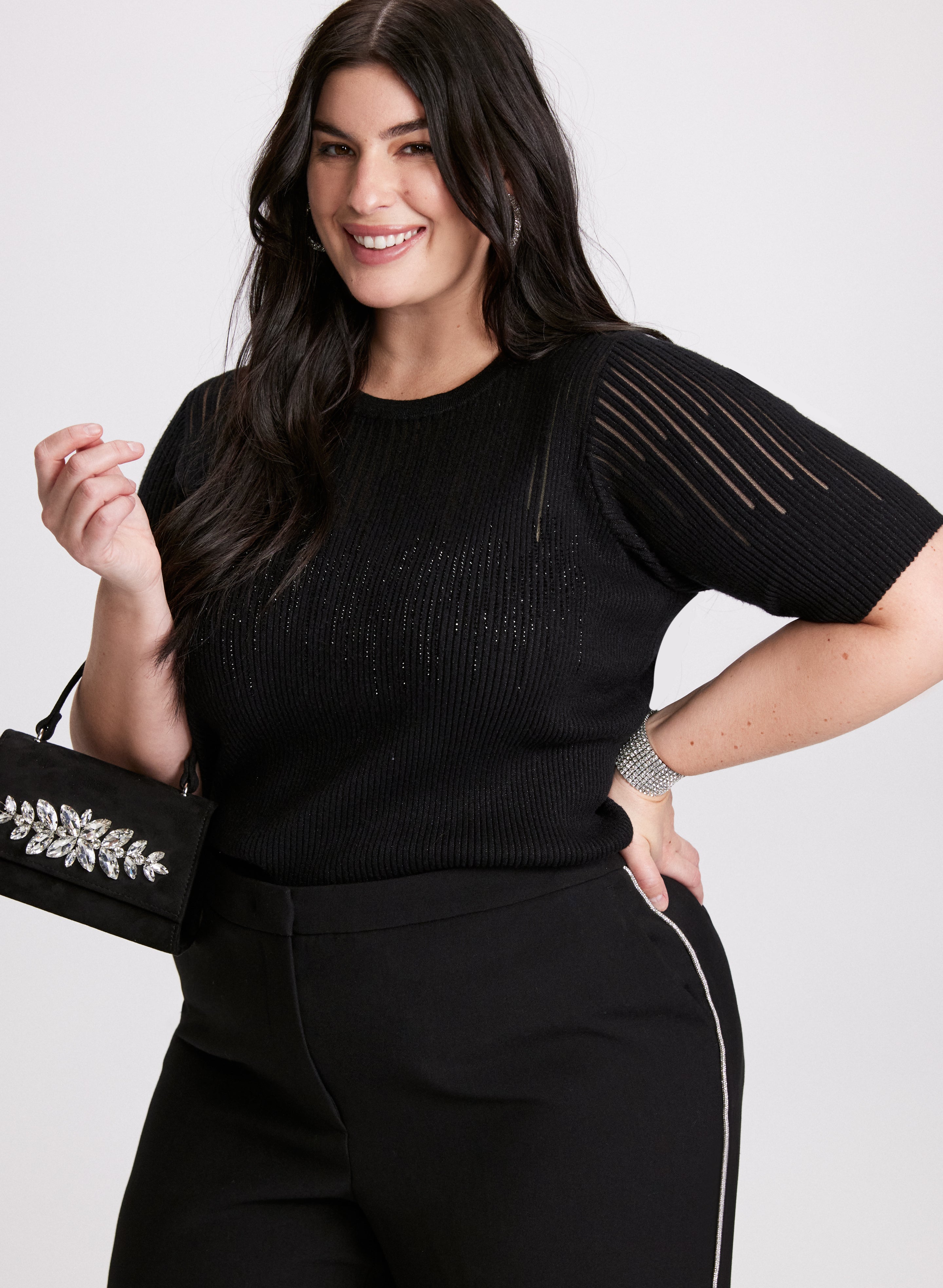 Black rhinestone sweater sales