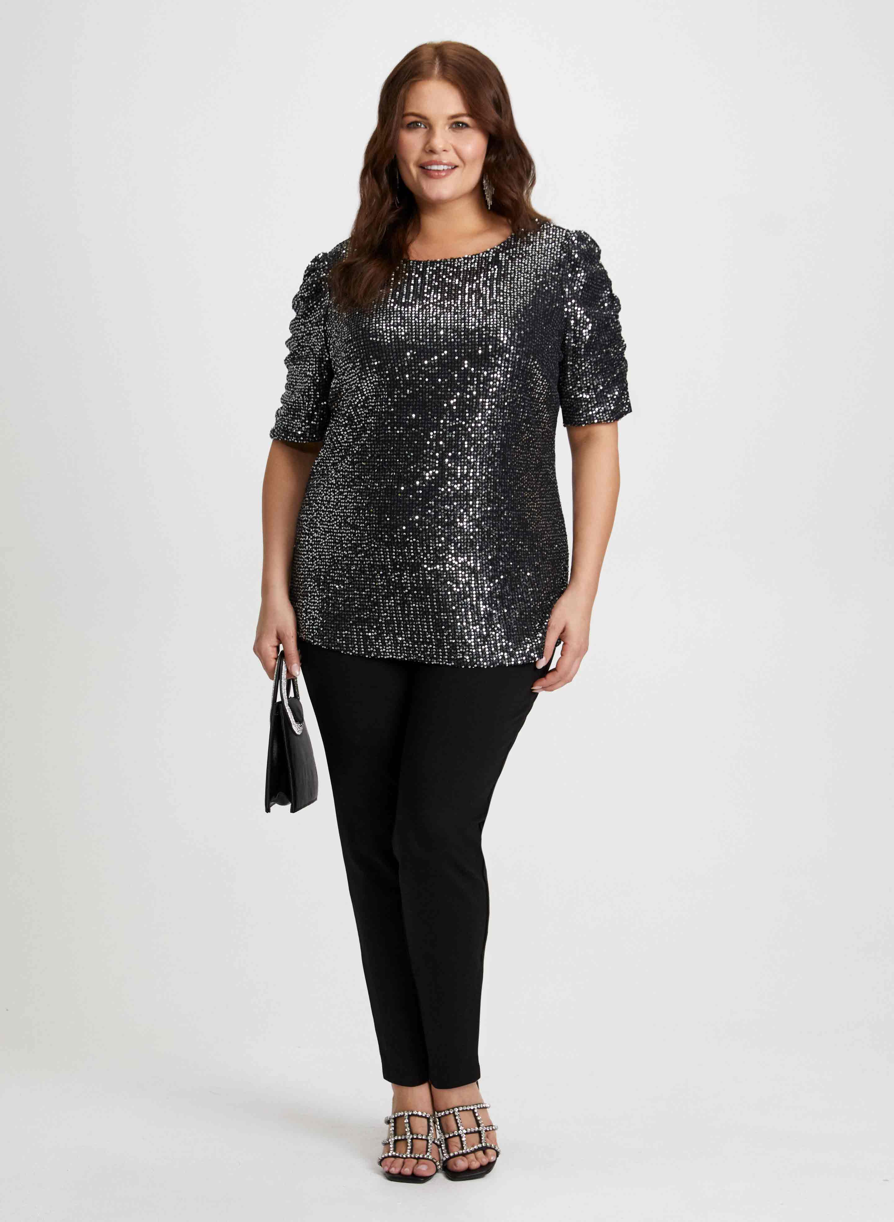 laura Shirred Sleeve Sequin Top & Bow Detail Pants Hotsell