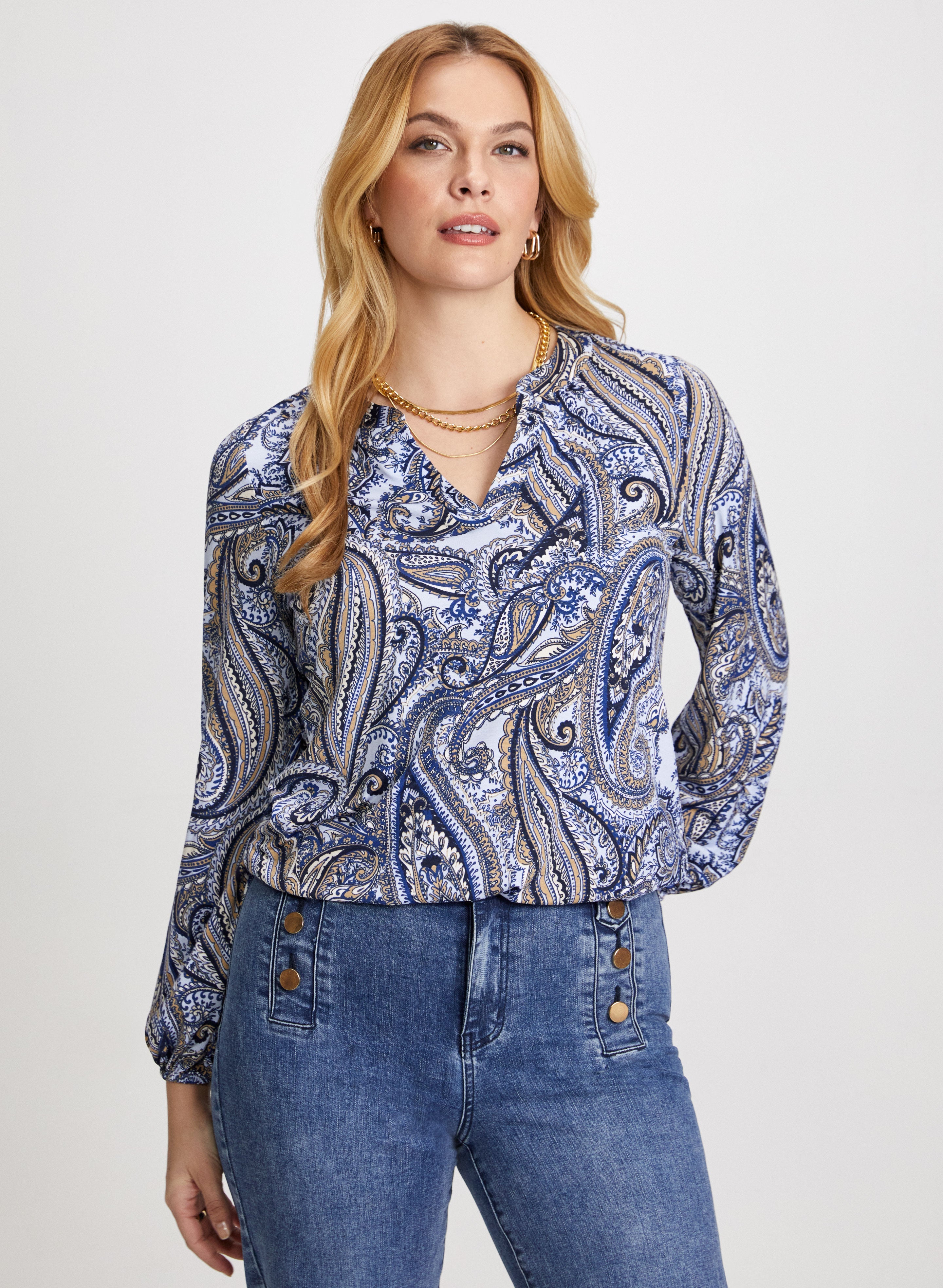 Split Neck Paisley Top