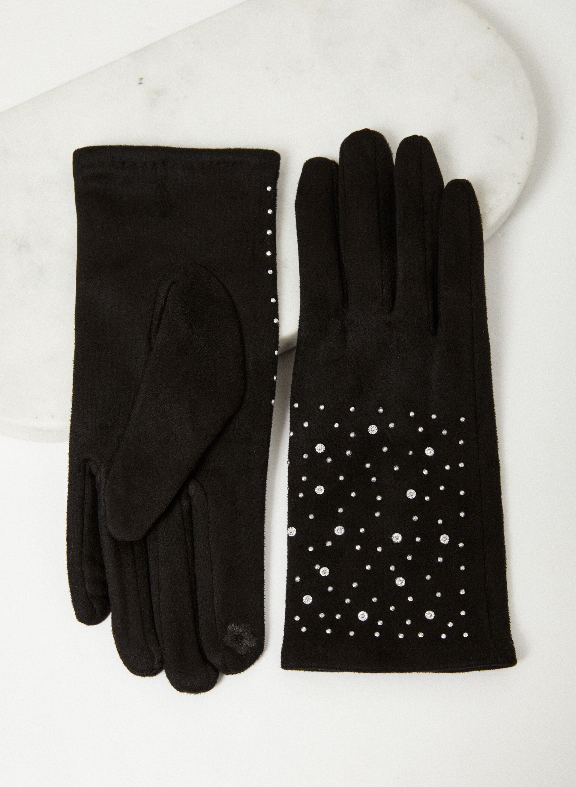 Rhinestone Detail Faux Suede Gloves