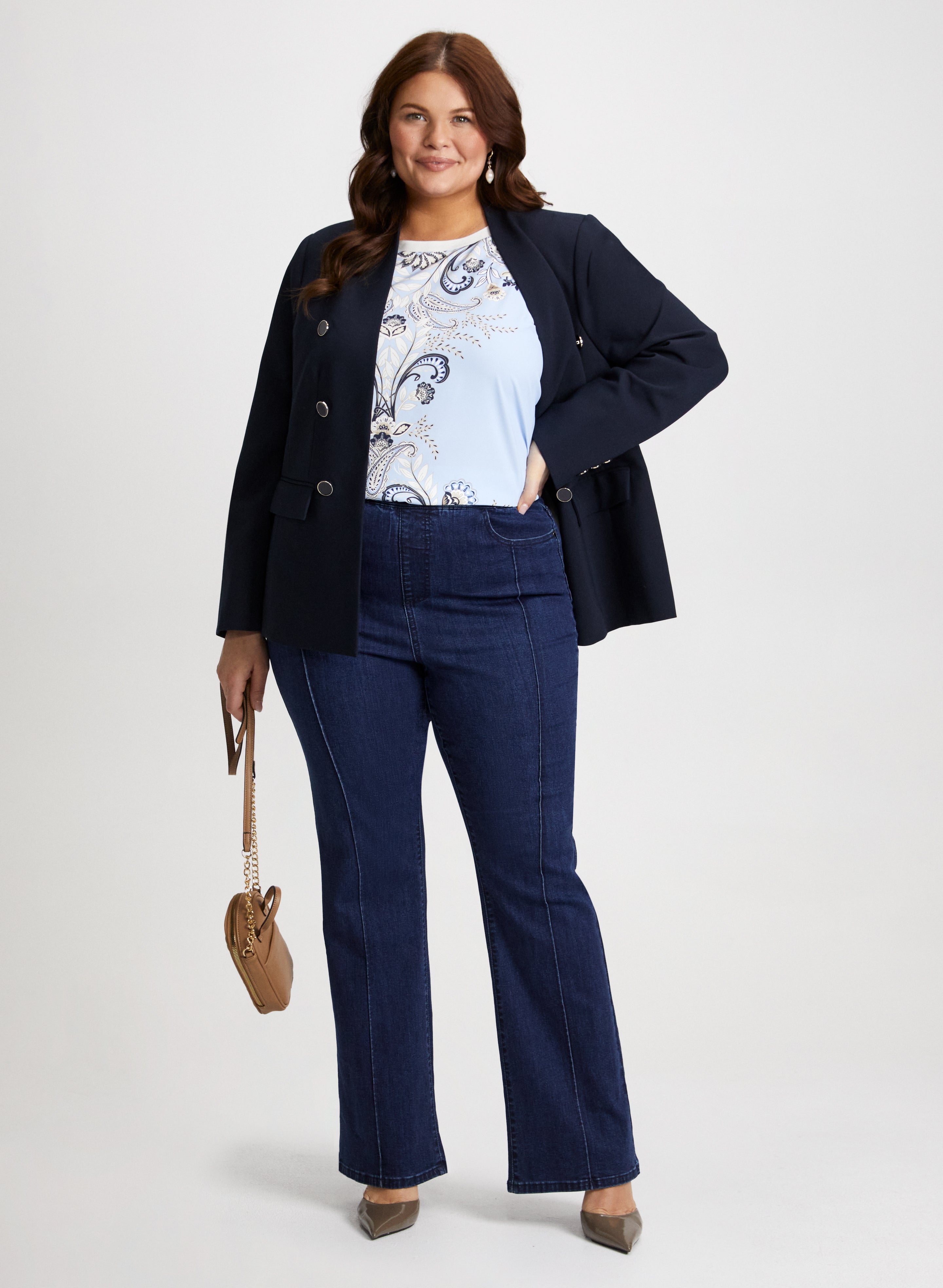Black jeans and blue blazer top