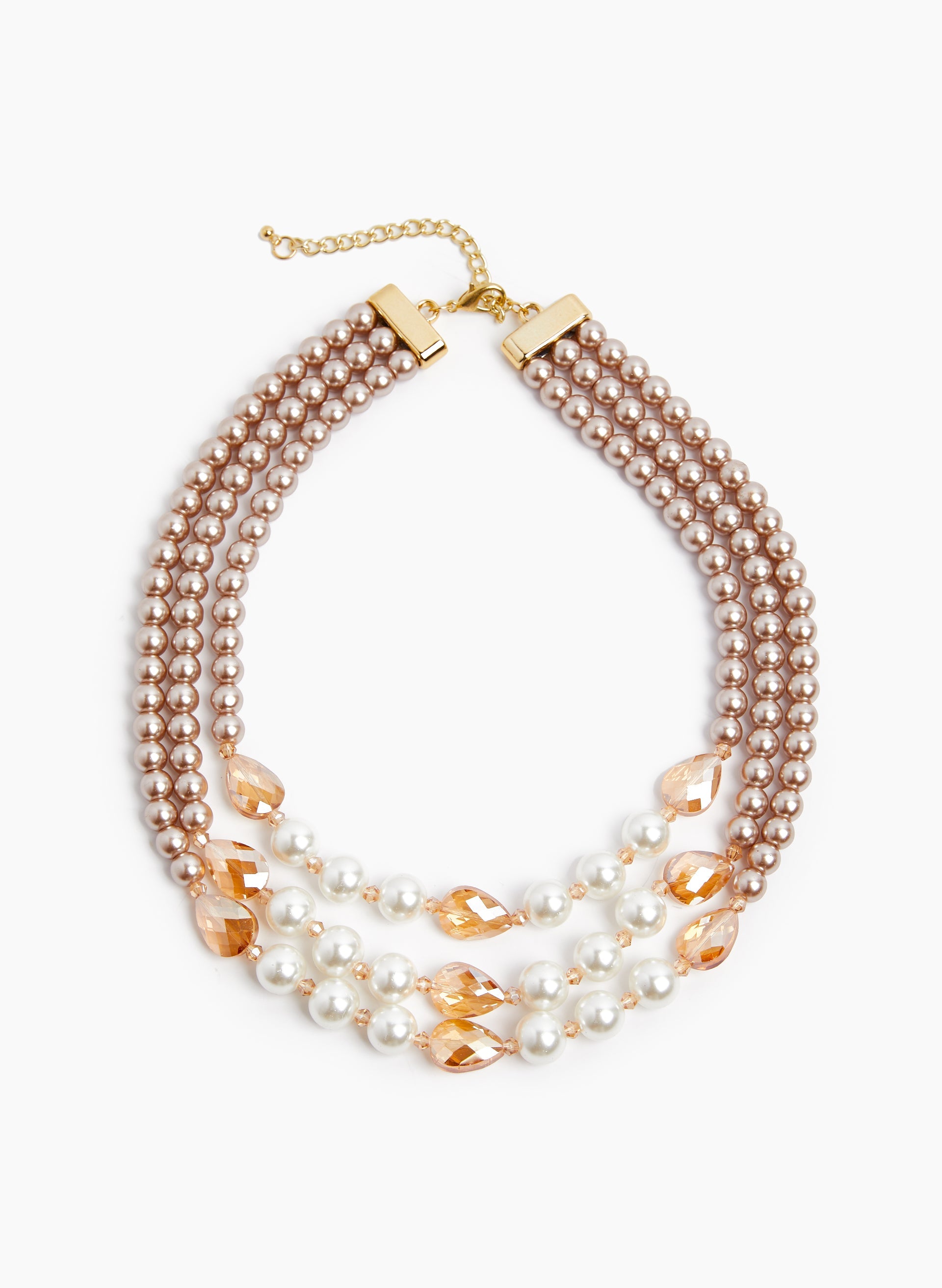 Triple Row Pearl Stone Necklace