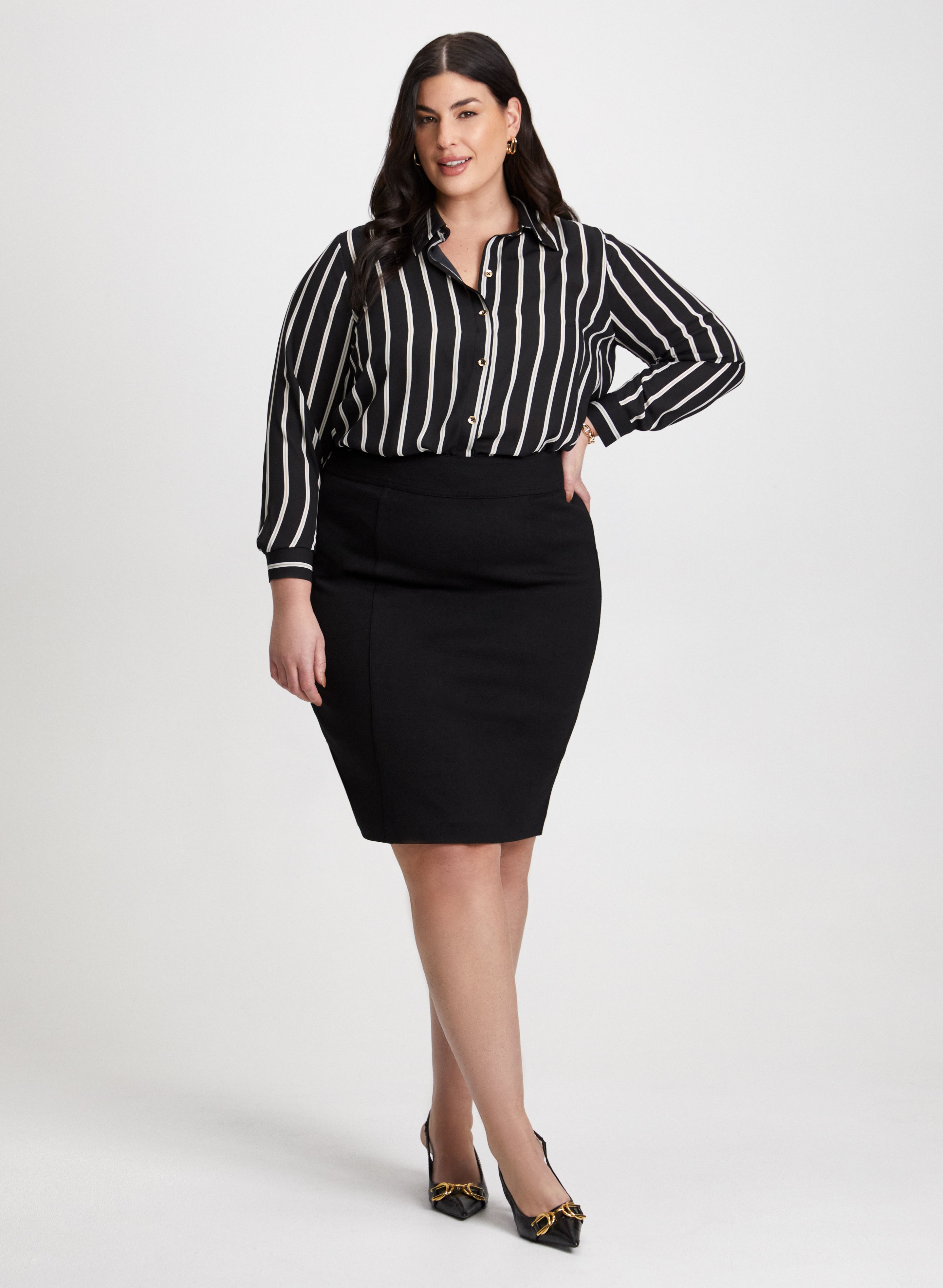 Stripe Print Blouse Pencil Skirt