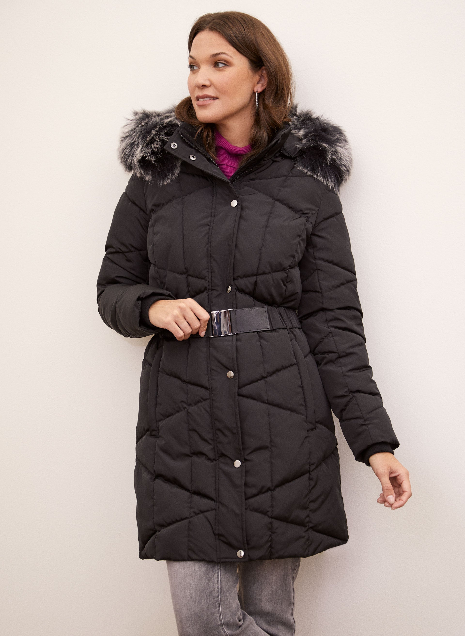 Geometric Quilted Vegan Down Coat